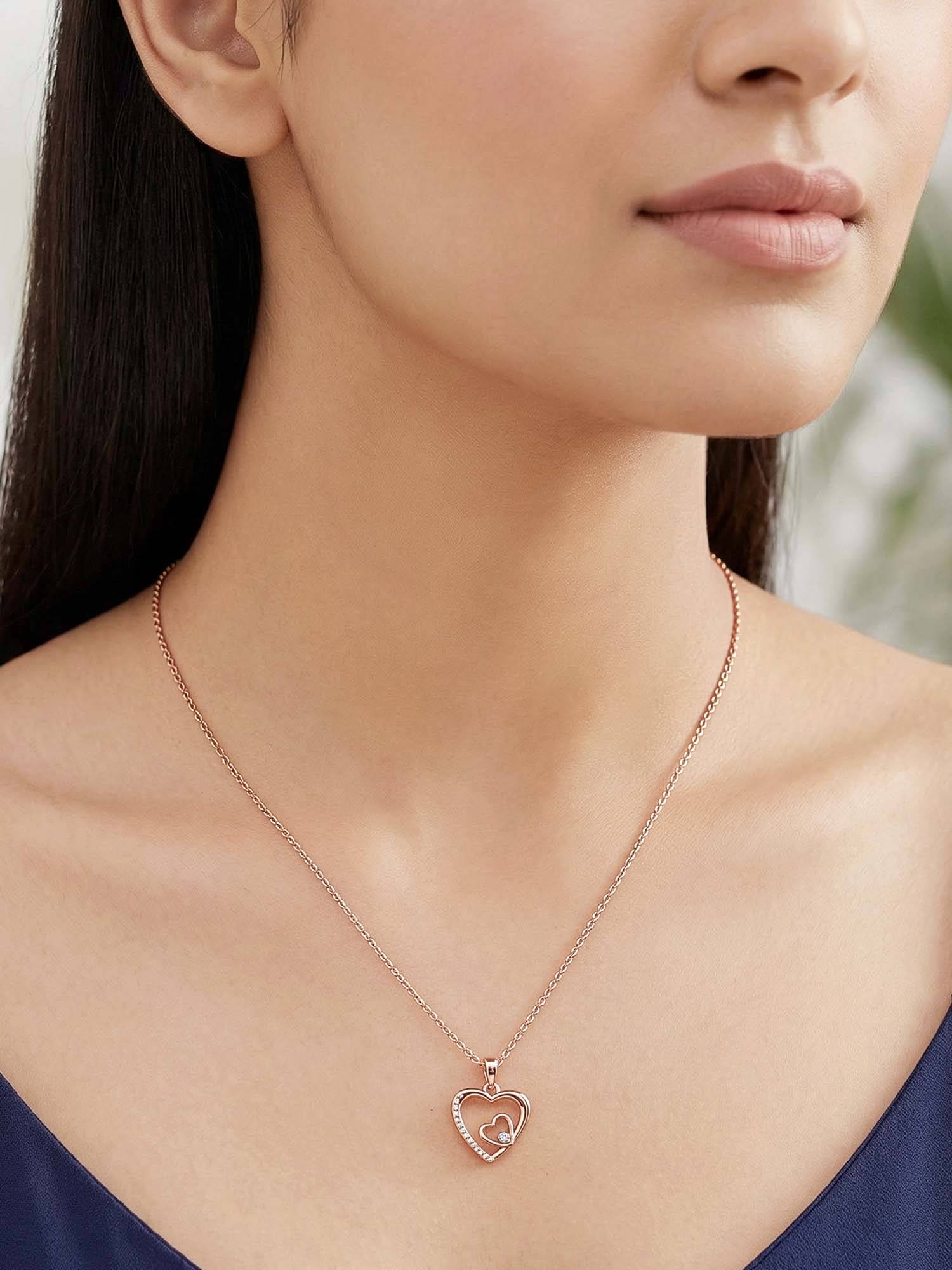 GIVA 925 Silver Rose Gold Rose Harmony Pendant With Link Chain