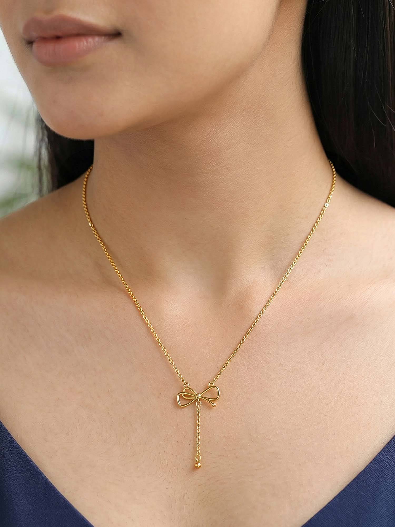 GIVA 925 Silver Golden Bowtiful Necklace