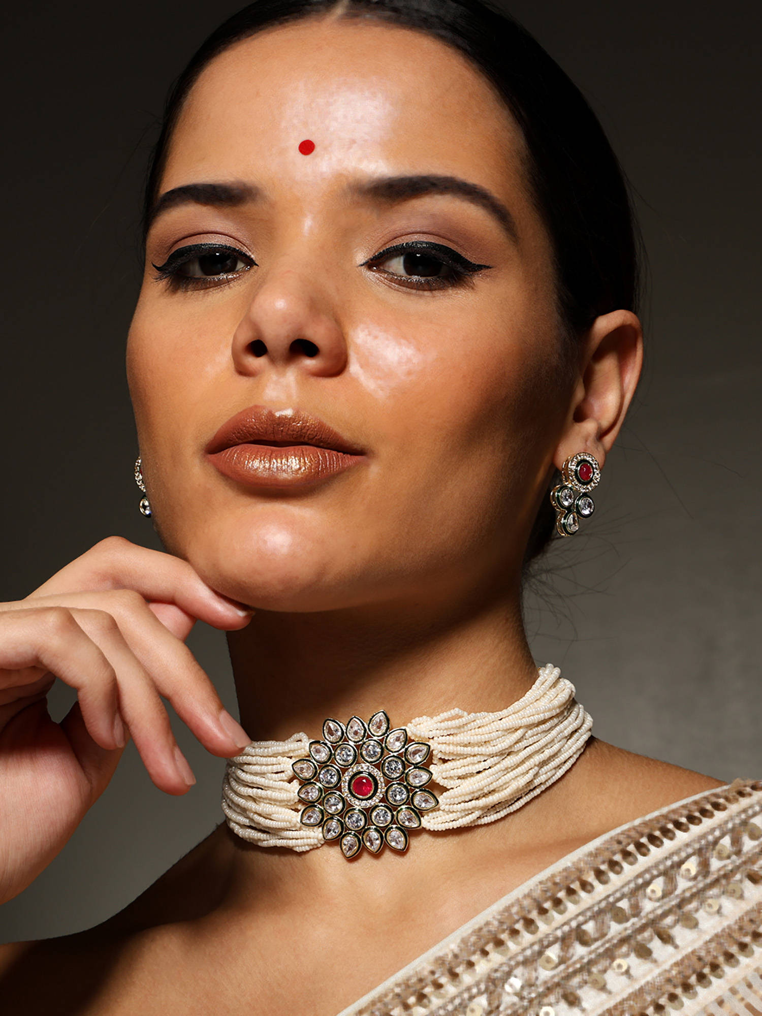 VENI 18K Gold-Plated Kundan -Studded and Beaded Jewellery Set