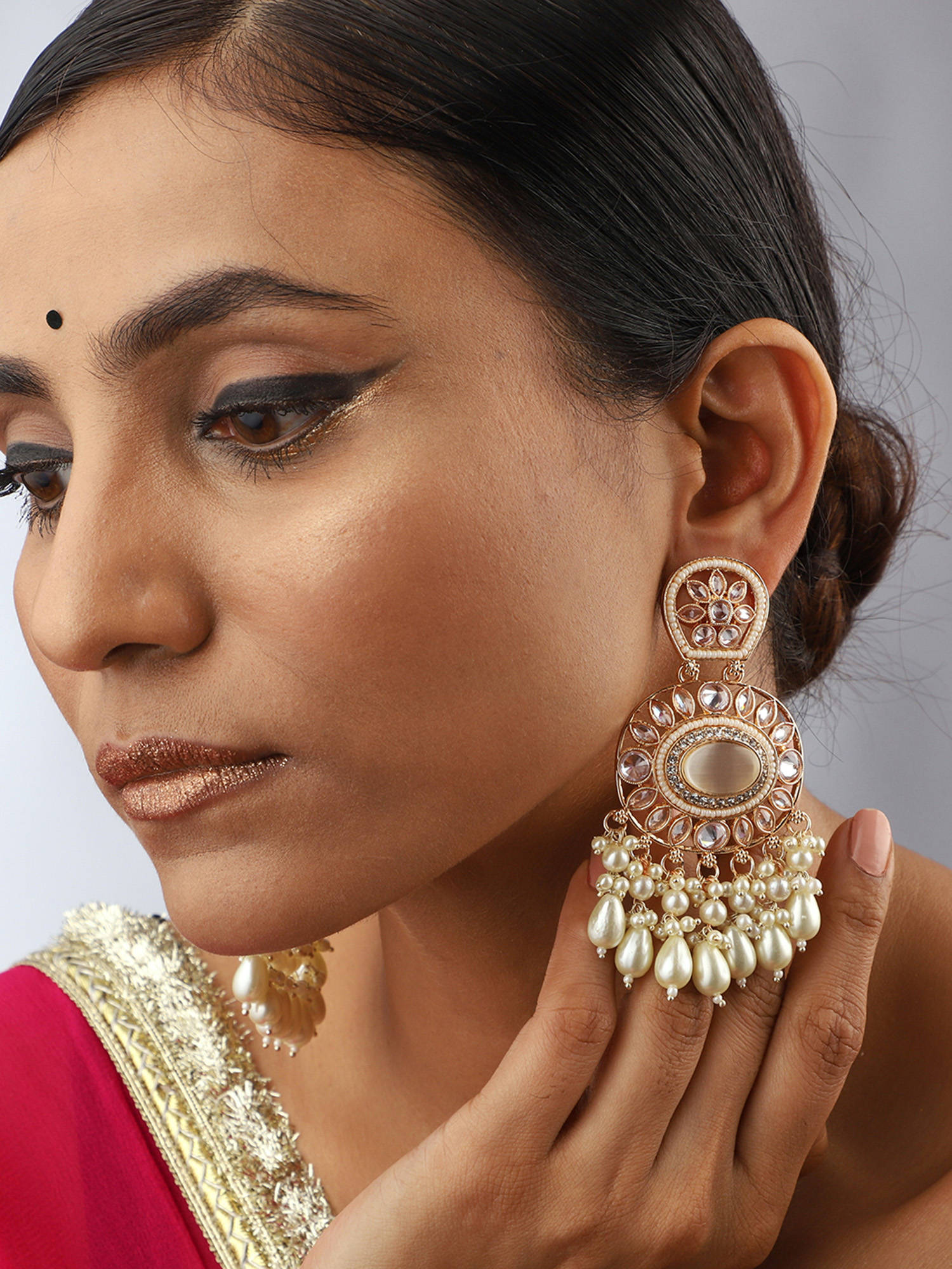 VENI 18K Gold-Plated Kundan Studded Contemporary Earrings