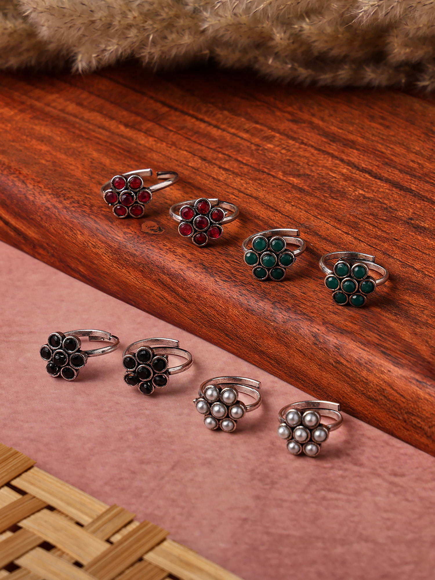 VENI 4-Pcs Silver-Plated 4 Pair of Toe Rings