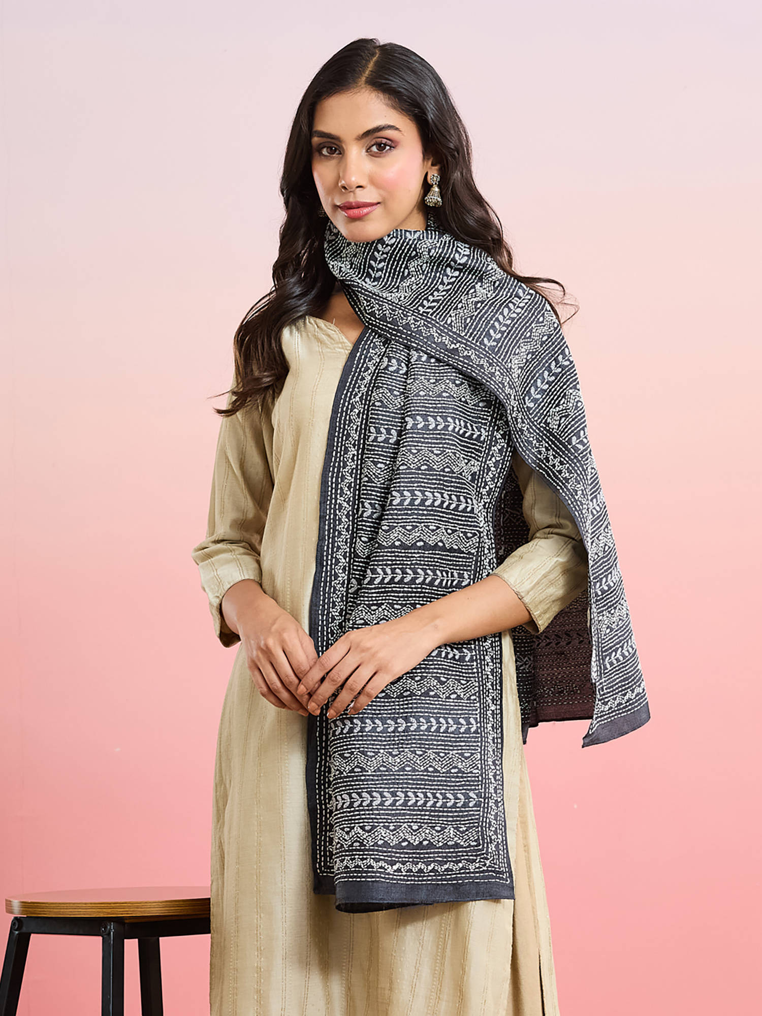 Fabindia Black Silk Kantha Stole