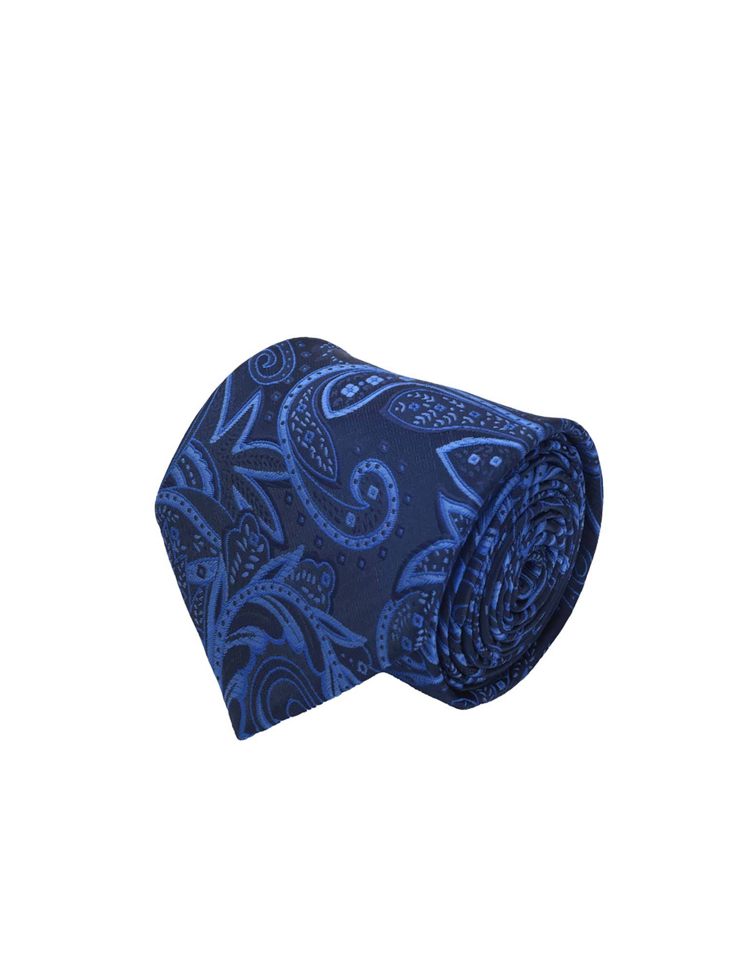 CAZZANO Microfiber Blue Printed Tie with Pocket Square