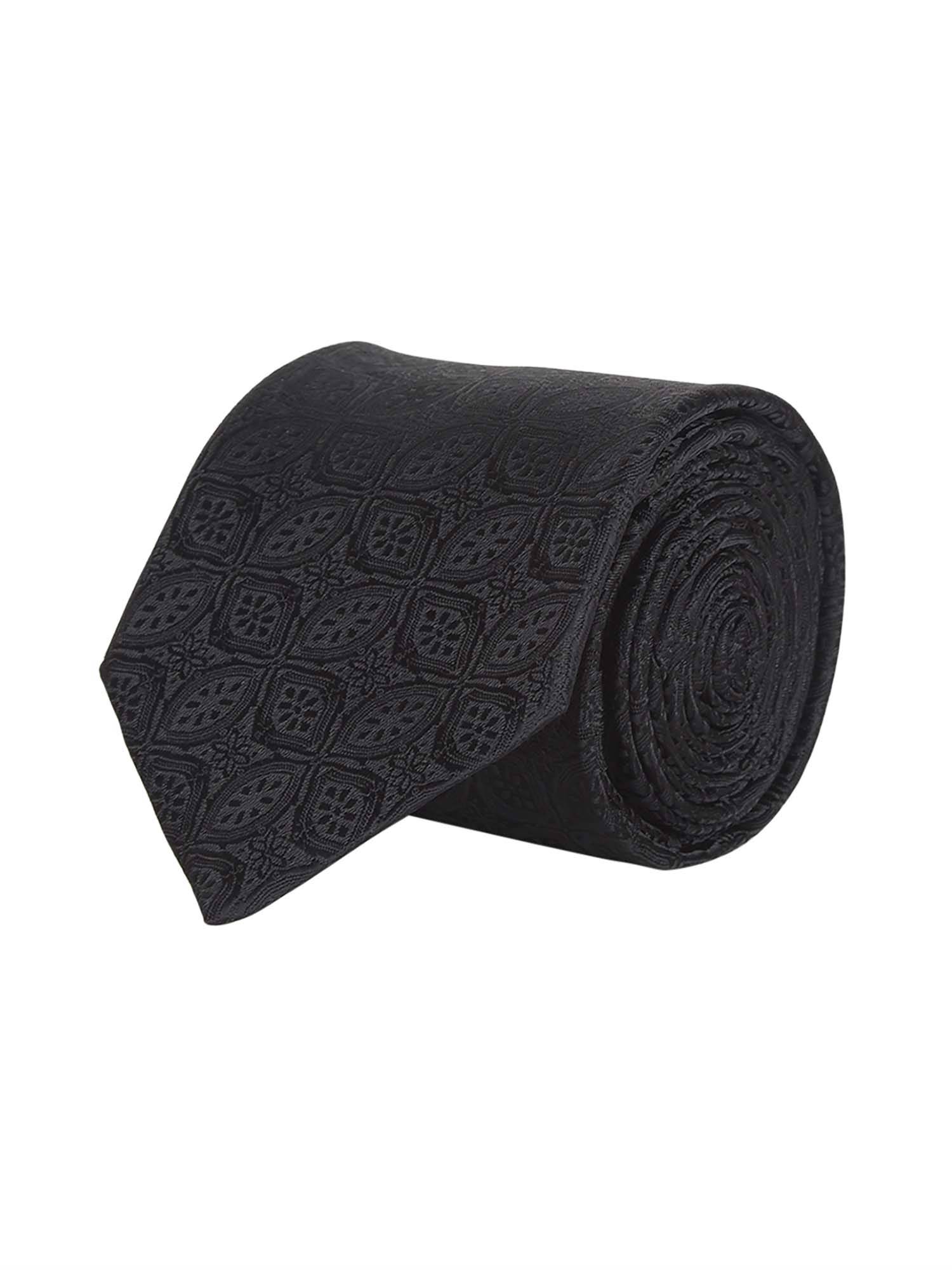 Buy CAZZANO Microfiber Black Printed Tie with Pocket Square Online