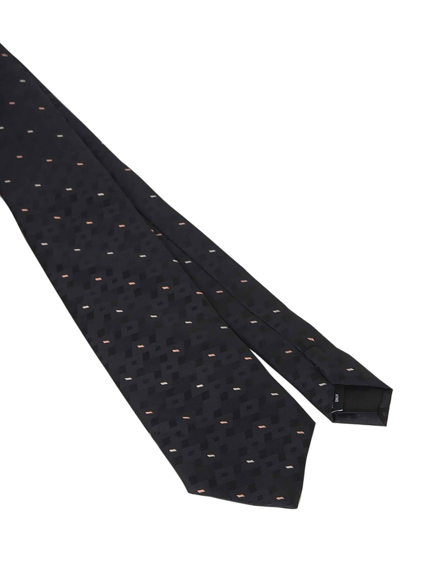 Buy CAZZANO Microfiber Black Printed Tie with Pocket Square Online