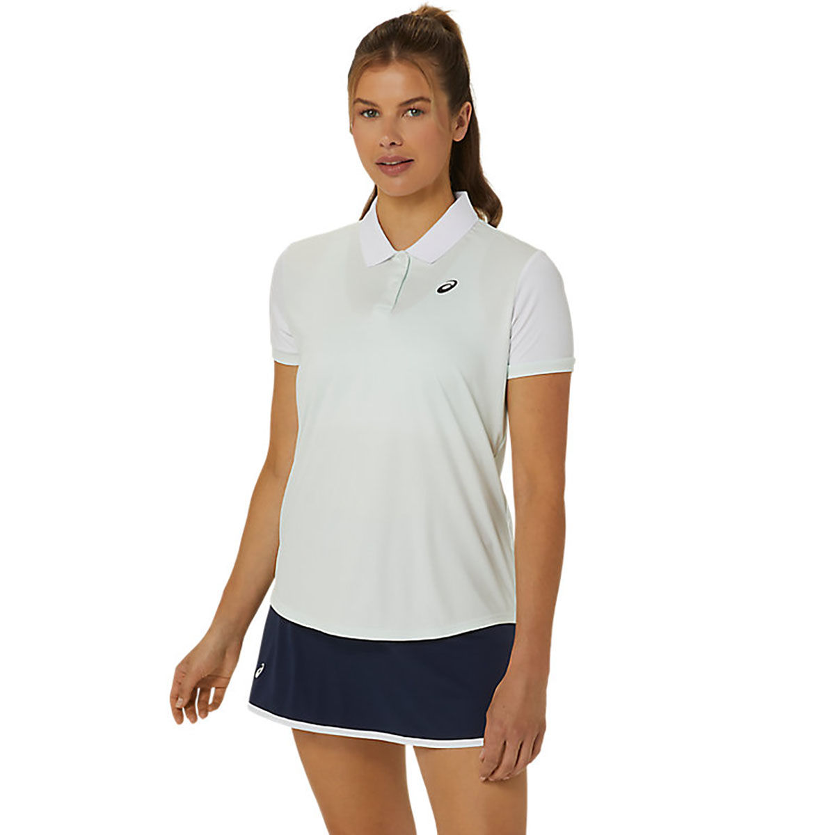 Women Green Polo Rib Crop T-Shirt With Blue Side Button Track Pants