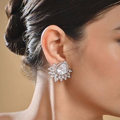 Buy Fida Silver Cocktail Party American Diamond Elegant Women Stud