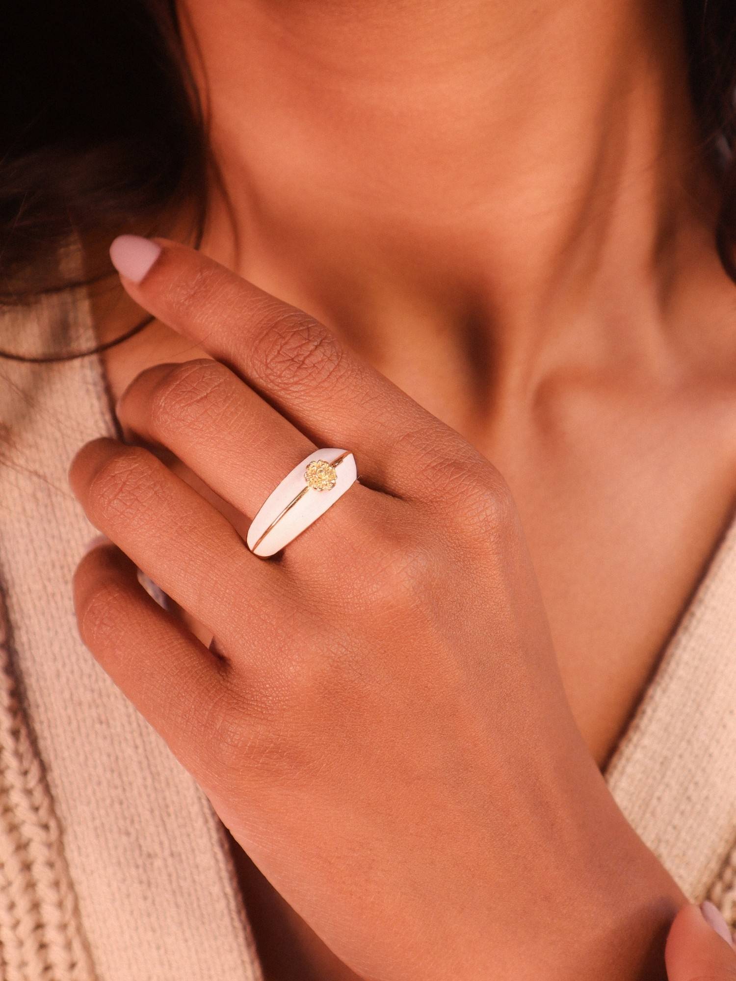 House of Pehr White Studded Finger Ring