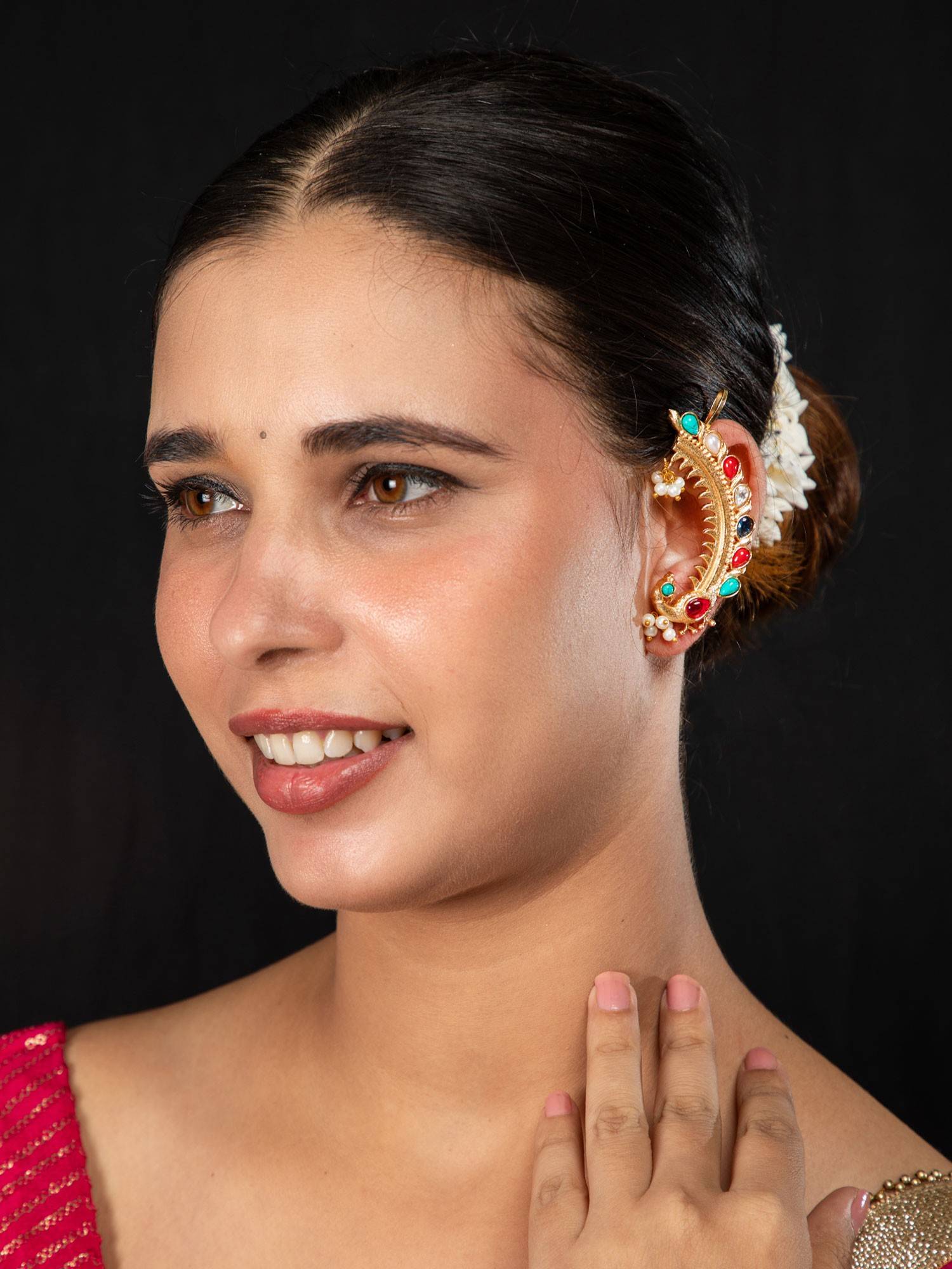 Niscka Matte Gold Peacock Design Ear Cuffs