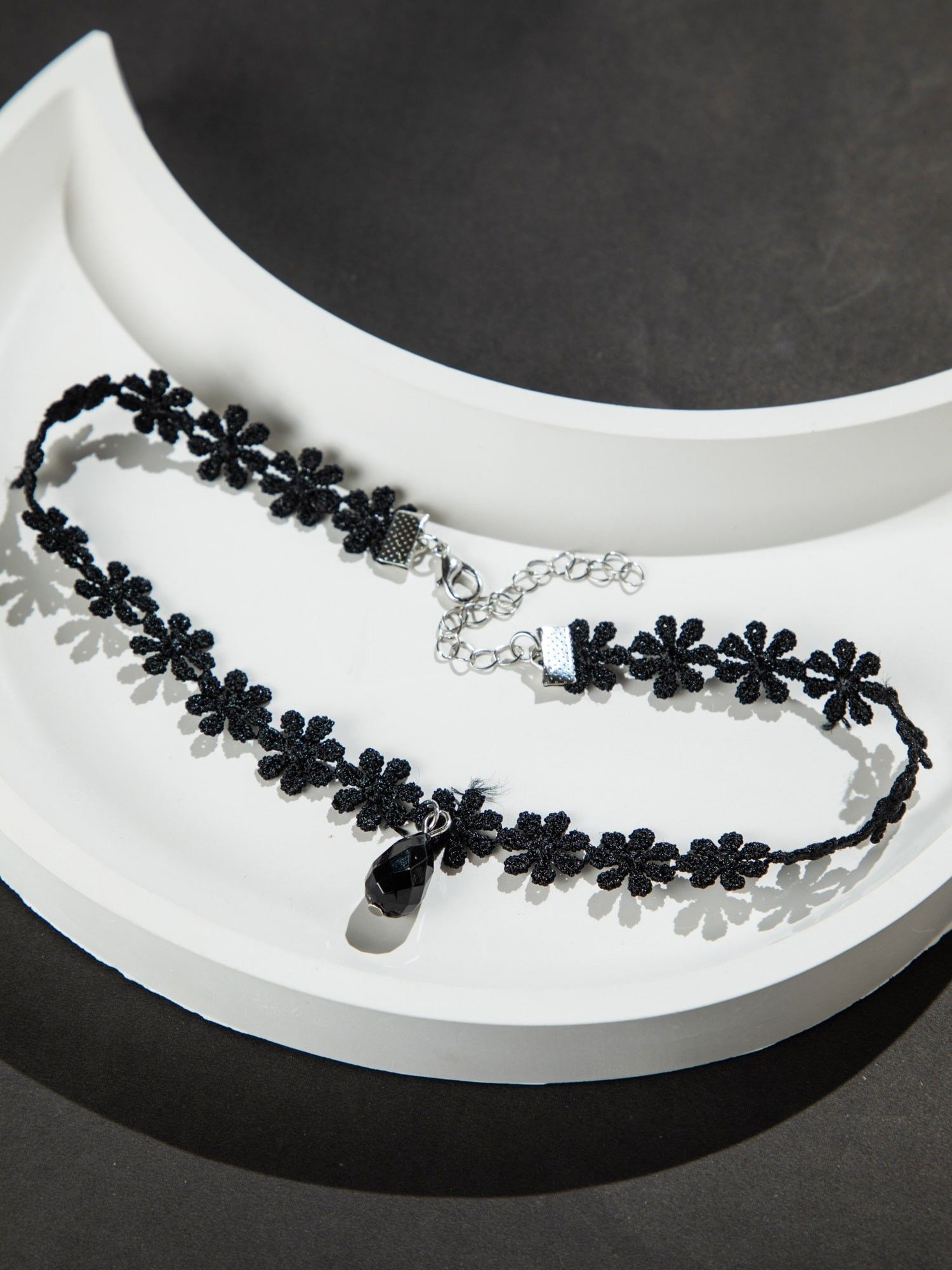 Buy Niscka Black Cotton Floral Necklace Online