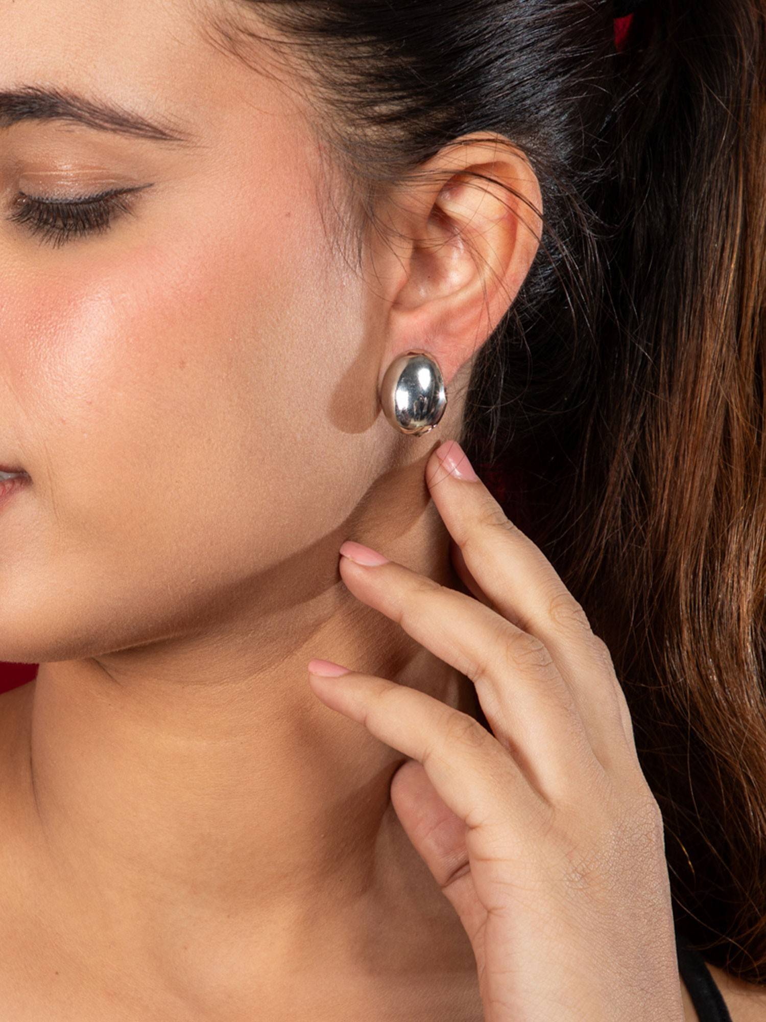 Niscka Silver Plated Spherical Stud Earrings