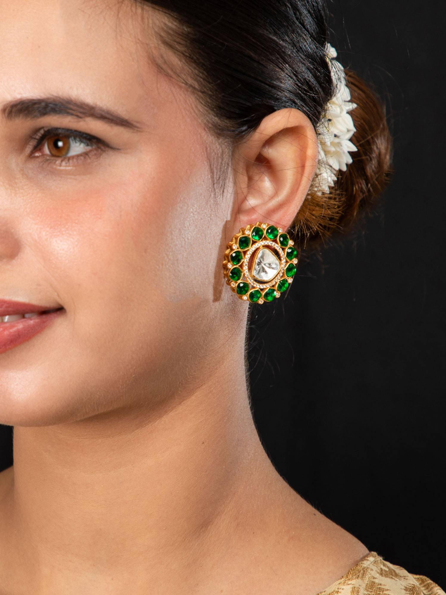 Niscka Matte Gold Plated Round Earrings
