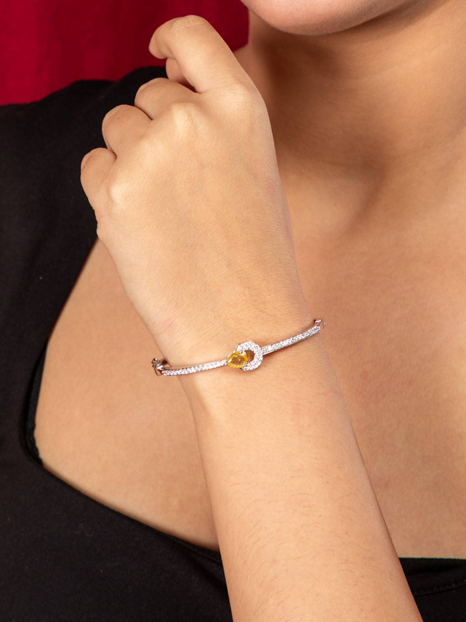 Niscka Rhodium Plated Silver American Diamond Bracelet