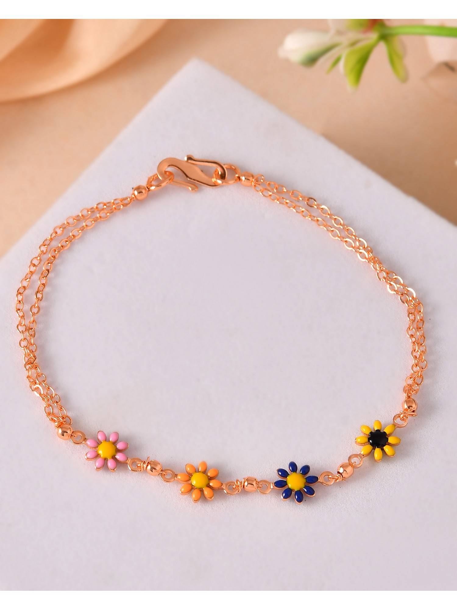 VOJ Rose Gold Plated Floral Shaped Bracelet