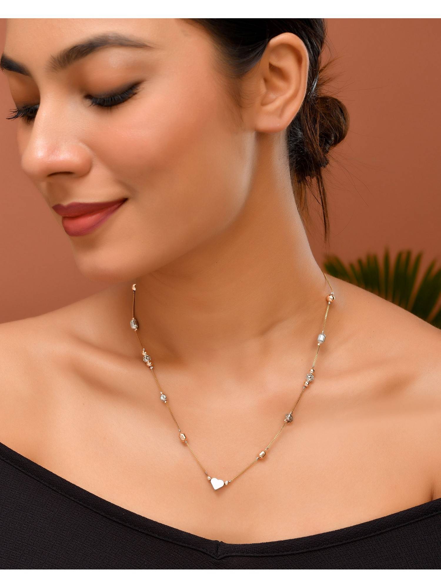 VOJ Stainless Steel Hand Crafted Rose Gold-Plated Beaded Necklace
