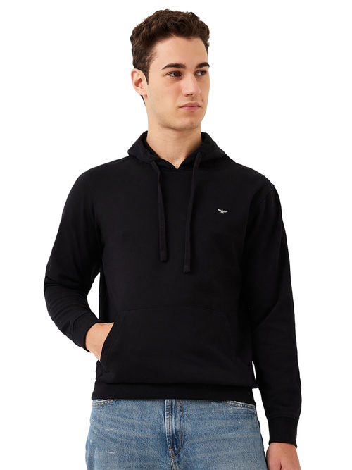 Park Avenue Men Slim Fit Solid Black Hoodie