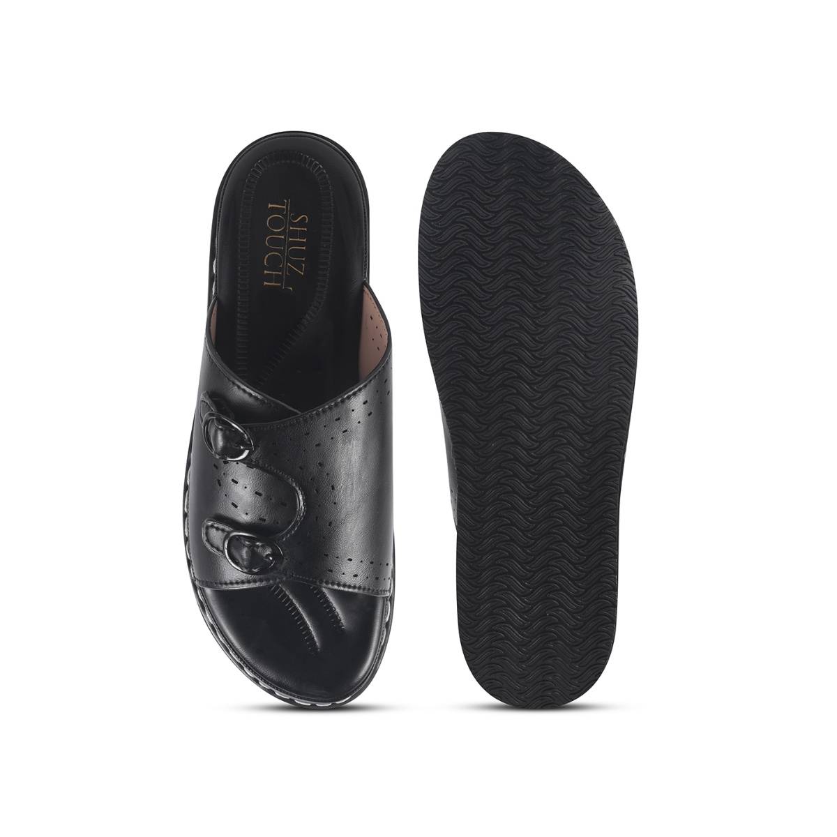 Buy SHUZ TOUCH Women Black Slip On Platform Sandals Online