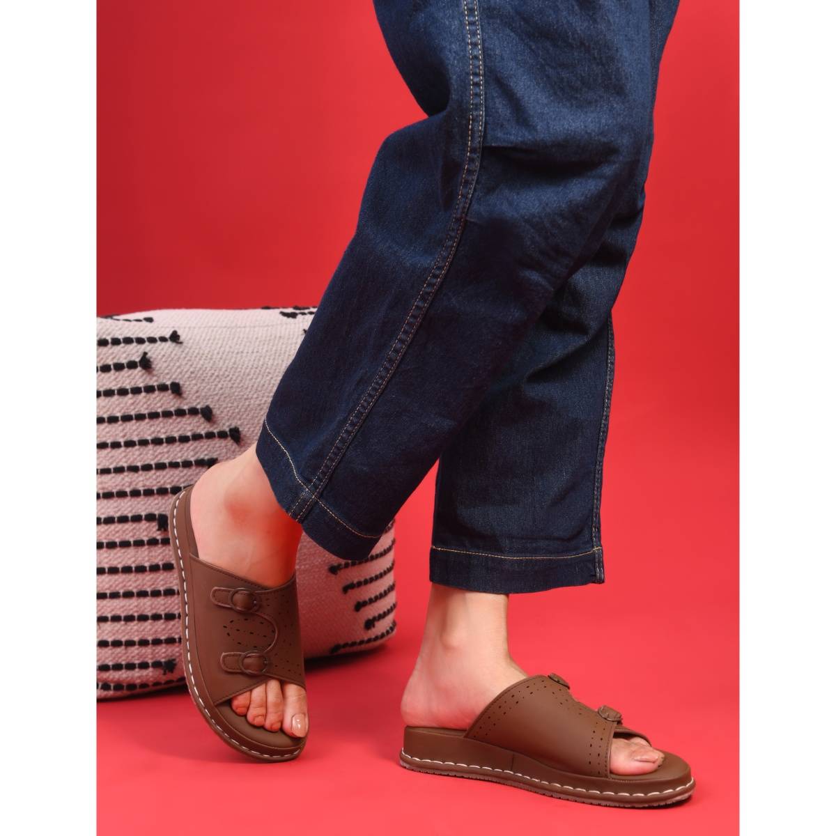 Buy SHUZ TOUCH Women Brown Slip On Platform Sandals Online