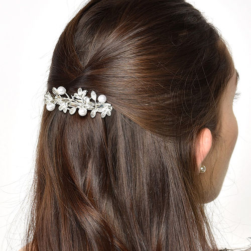 Toniq Elegant Wedding Silver Floral Barrete Hair Clip For Women(OAWXIXH14):  Buy Toniq Elegant Wedding Silver Floral Barrete Hair Clip For Women(OAWXIXH14)  Online at Best Price in India | Nykaa