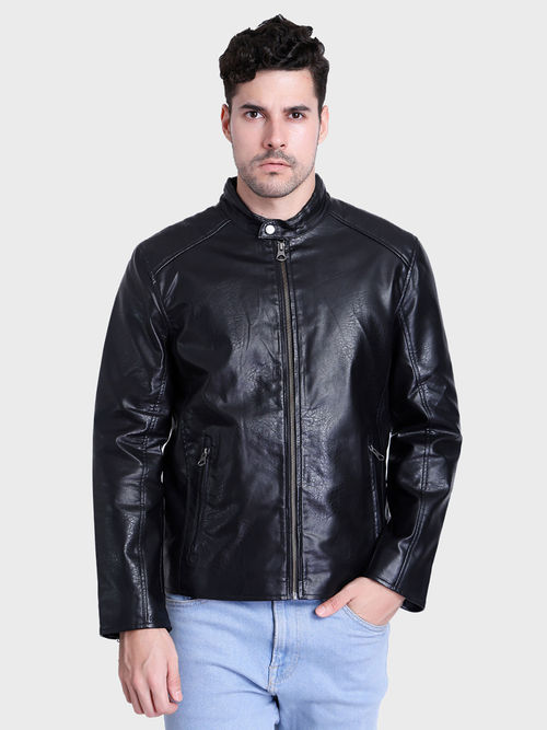 Buy Justanned Shiny Black Leather Jacket Online