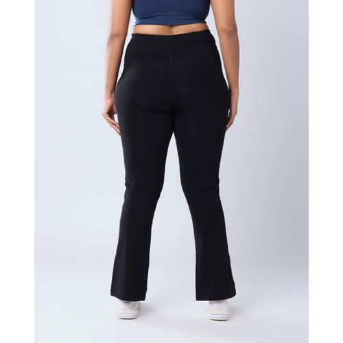 Bliss Club Women Black Groove-In Cotton Flare Pants Tall with Pockets  (2XL)