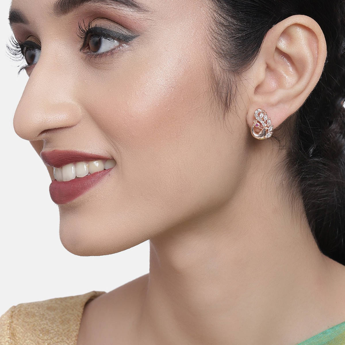 Zaveri Pearls Rose Gold Cz & Pearls Peacock Inspired Contemporary Stud Earring (ZPFK10339)