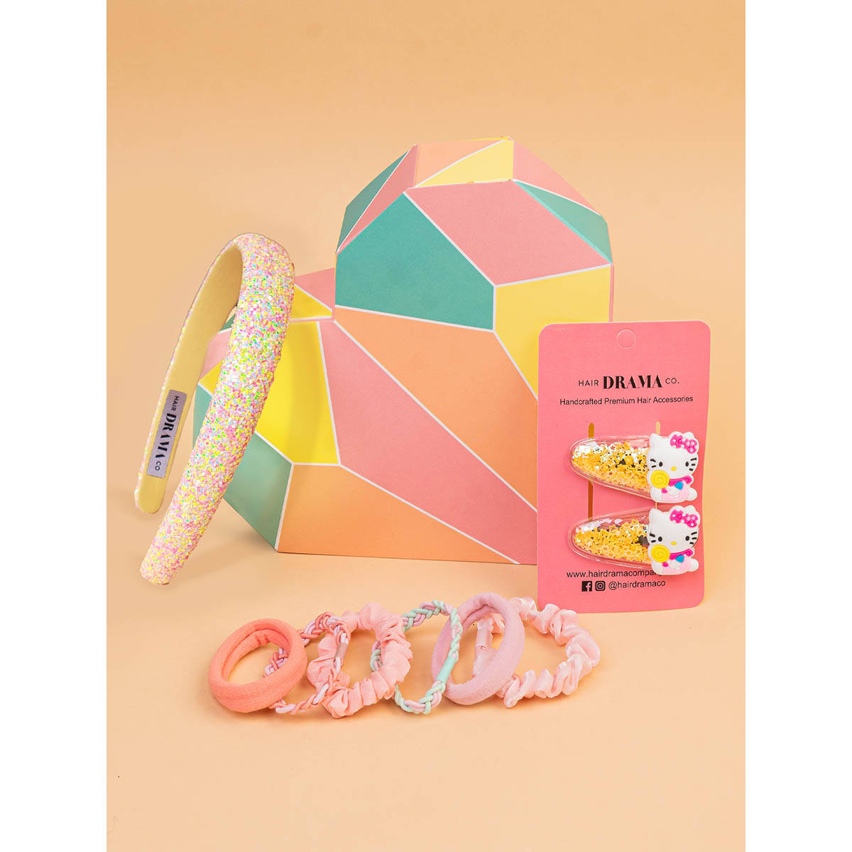 Hair Drama Co. Sparkle & Shine Gift Box with 1 Shimmer Hair Band 2 Hair Pins 6 Hair Ties