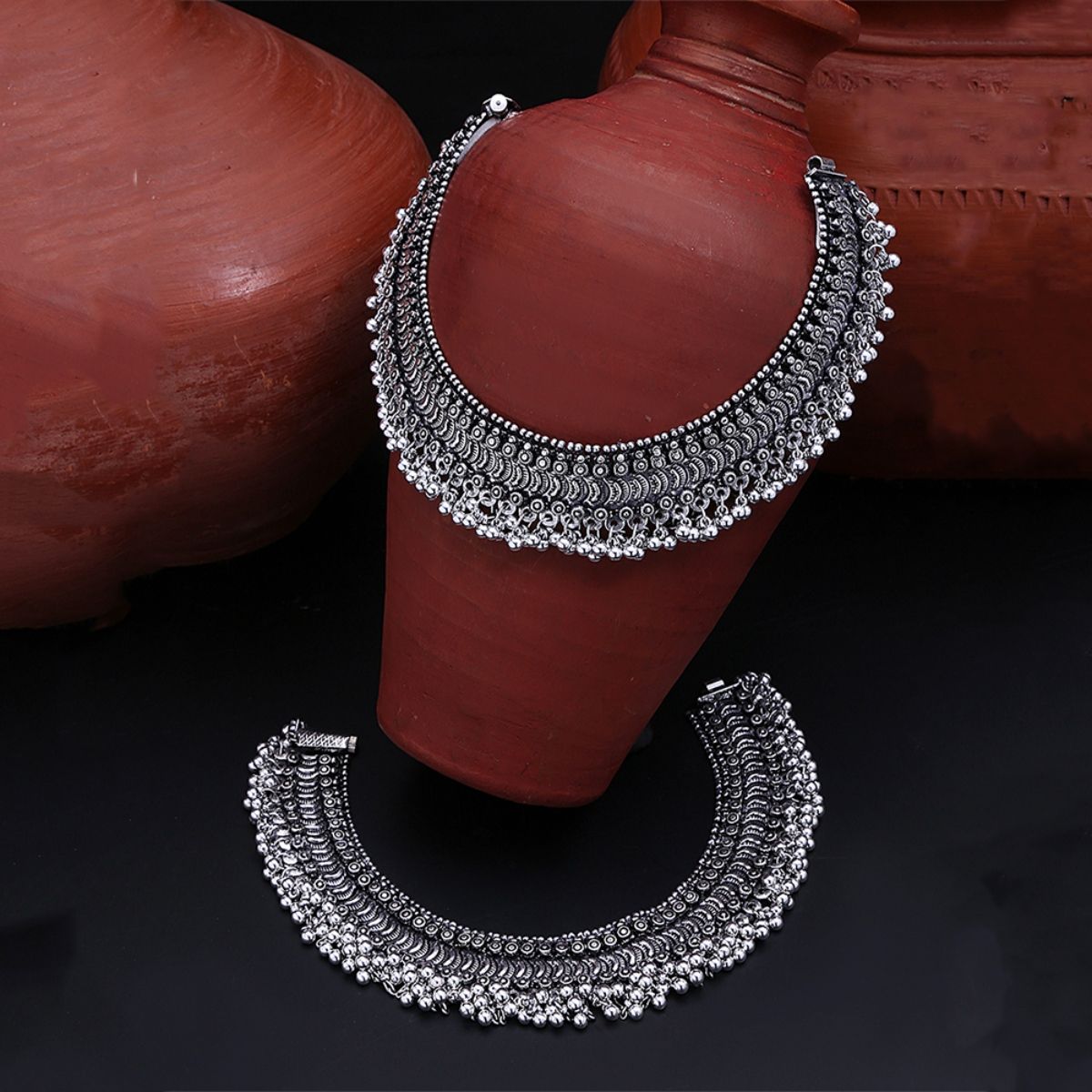 Silver store antique payal