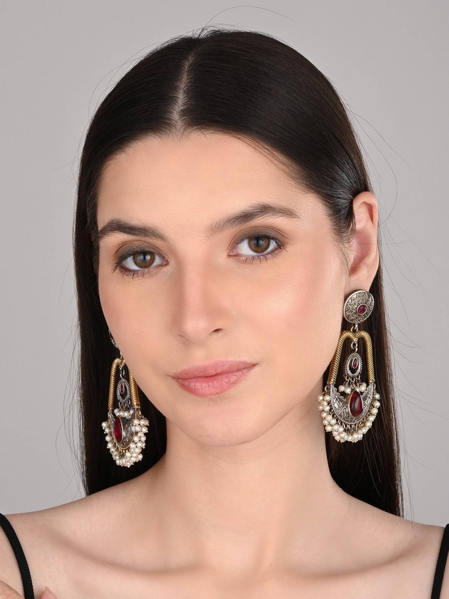 Anvik Red Gold and Silver Dual Tone Drop Earrings