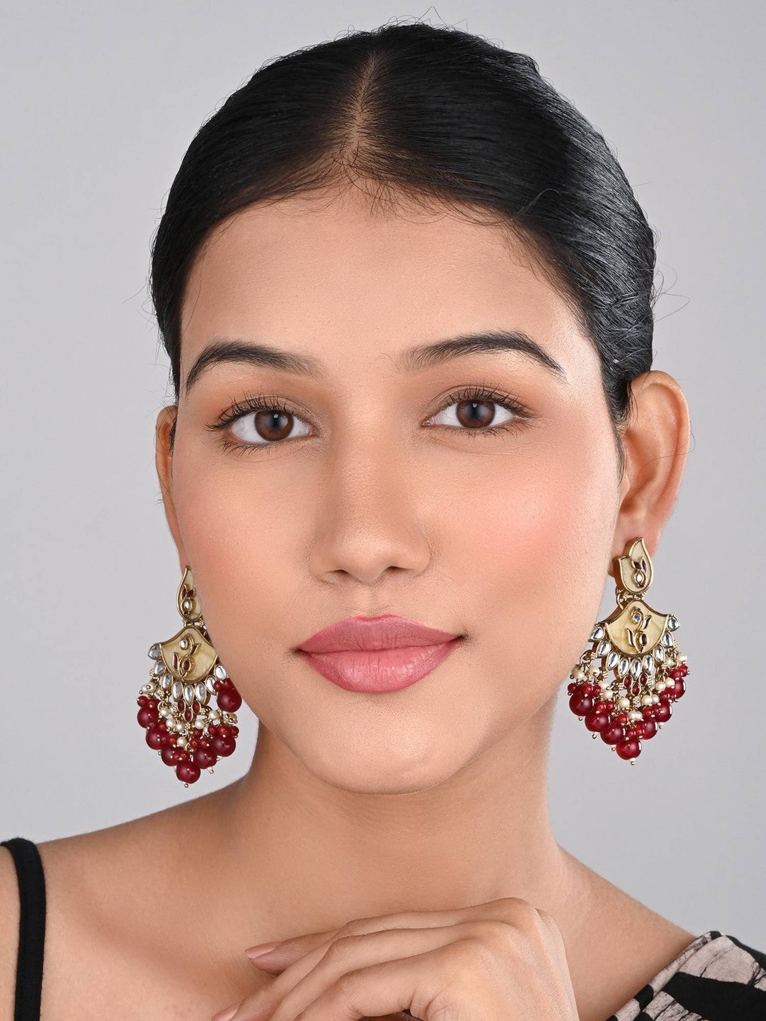 Anvik Red Contemporary Mop Chandbali