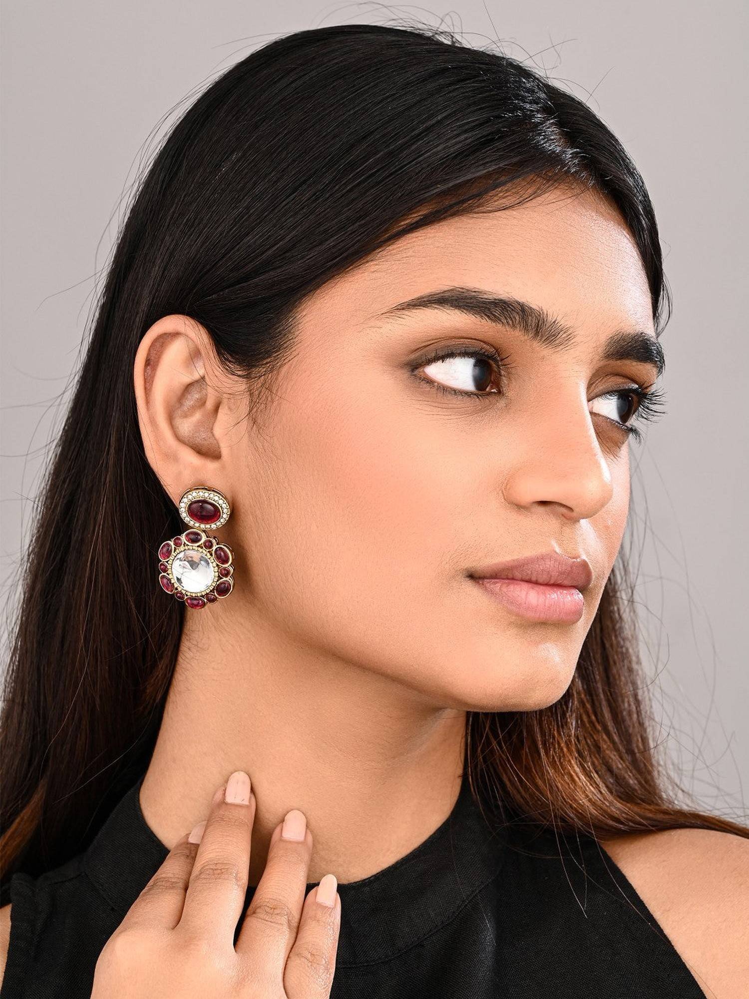 Anvik Maroon Statement Earrings Featuring A Bold Circular Design With A Vintage Finish