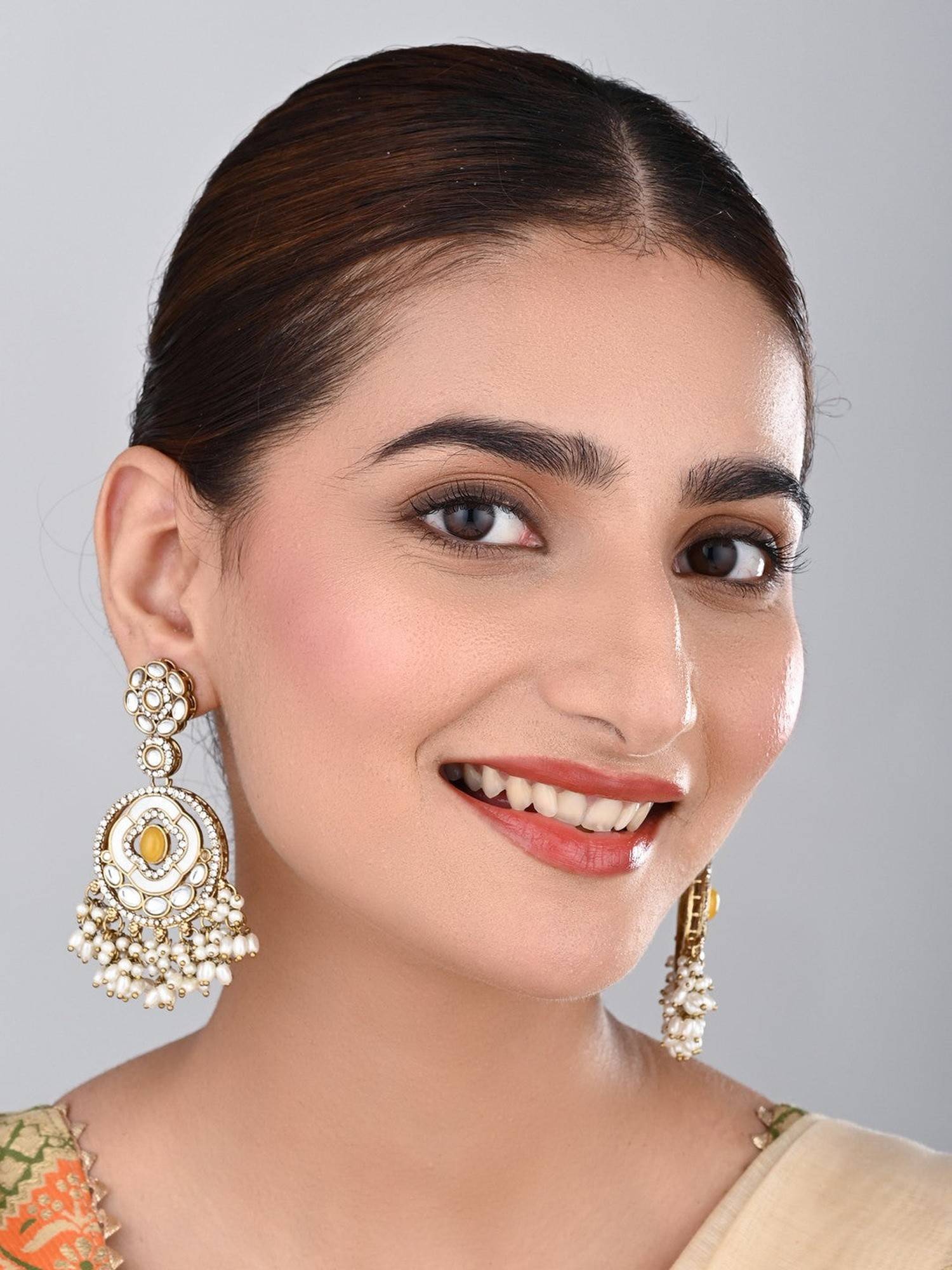 Anvik Yellow Cream and Citrine Chandbali Drop Earrings