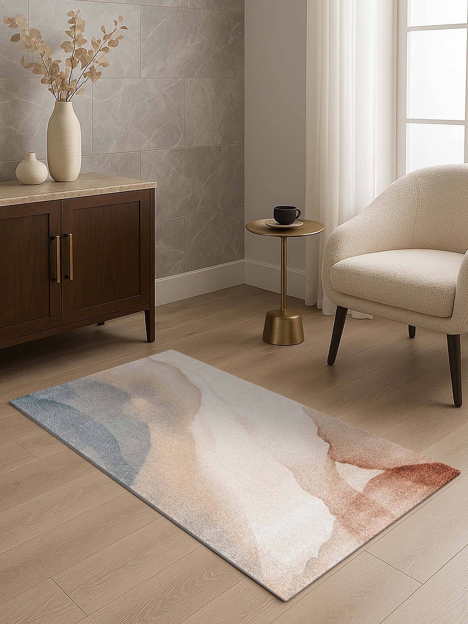 OBSESSIONS Abstract Antistatic 2.5x5 Feet Brown and Blue Bedside Runner