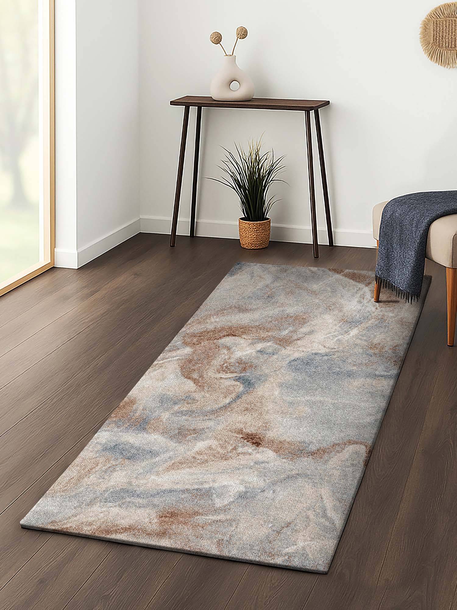 OBSESSIONS Abstract Antistatic 2.5x5 Feet Rust and Blue Bedside Runner