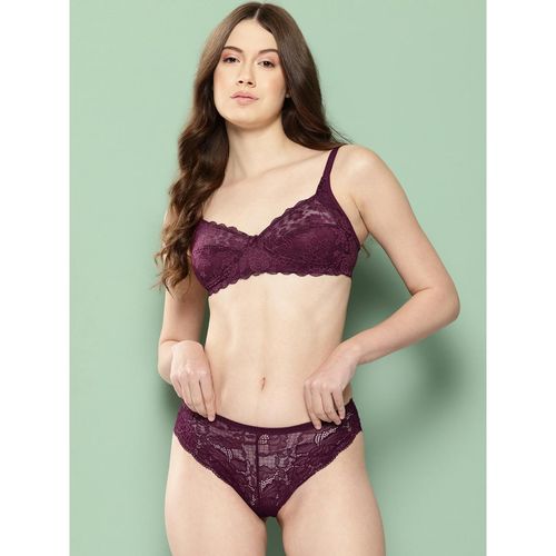 Leading Lady Womens Wine Lace Non Padded Non Wired Bra and Panty (Set of 2)  (32D)
