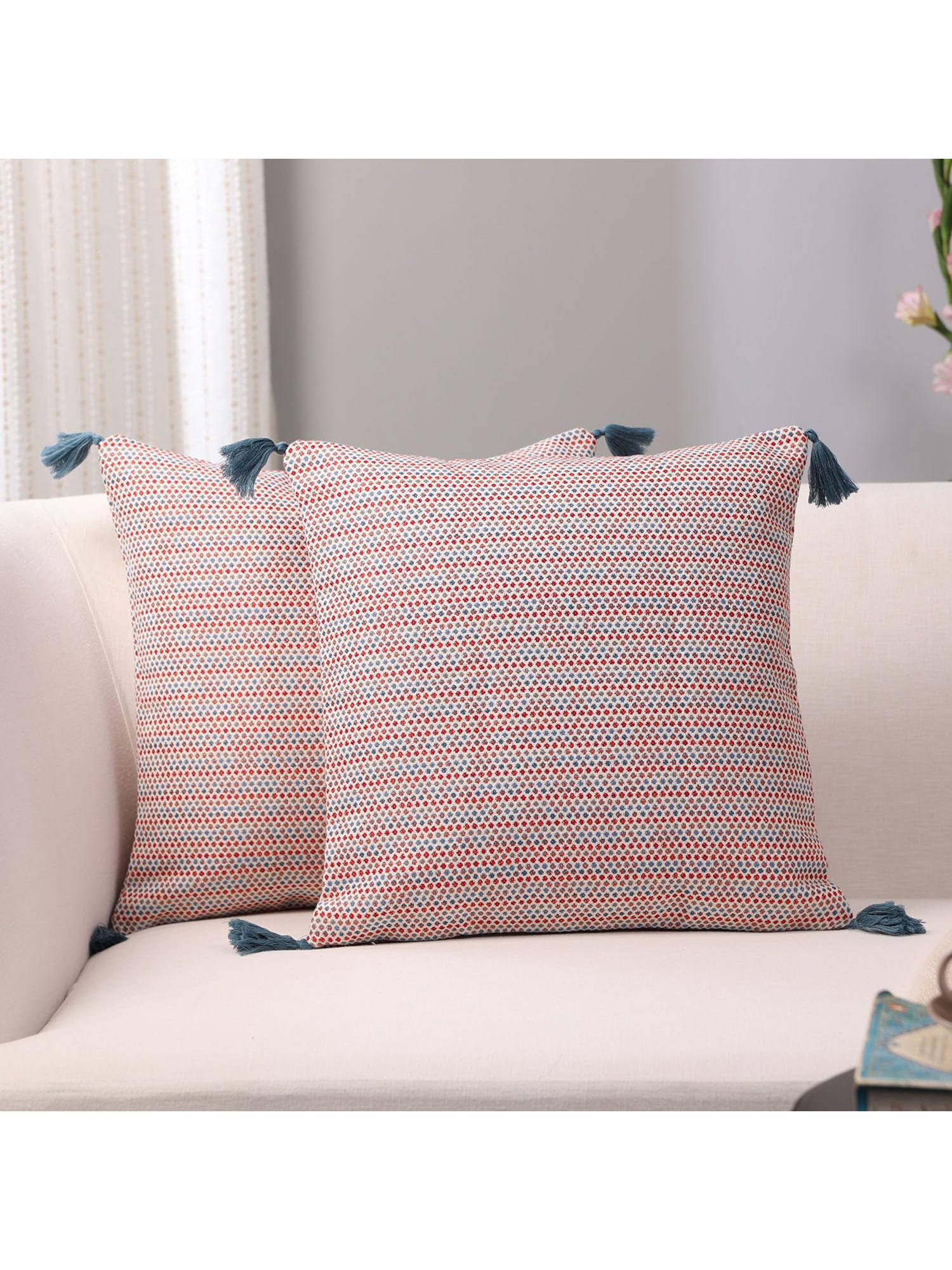 GM Multi-Color Olga Jacquard Cushion Covers (Pack of 2) (16 x 16 Inches)