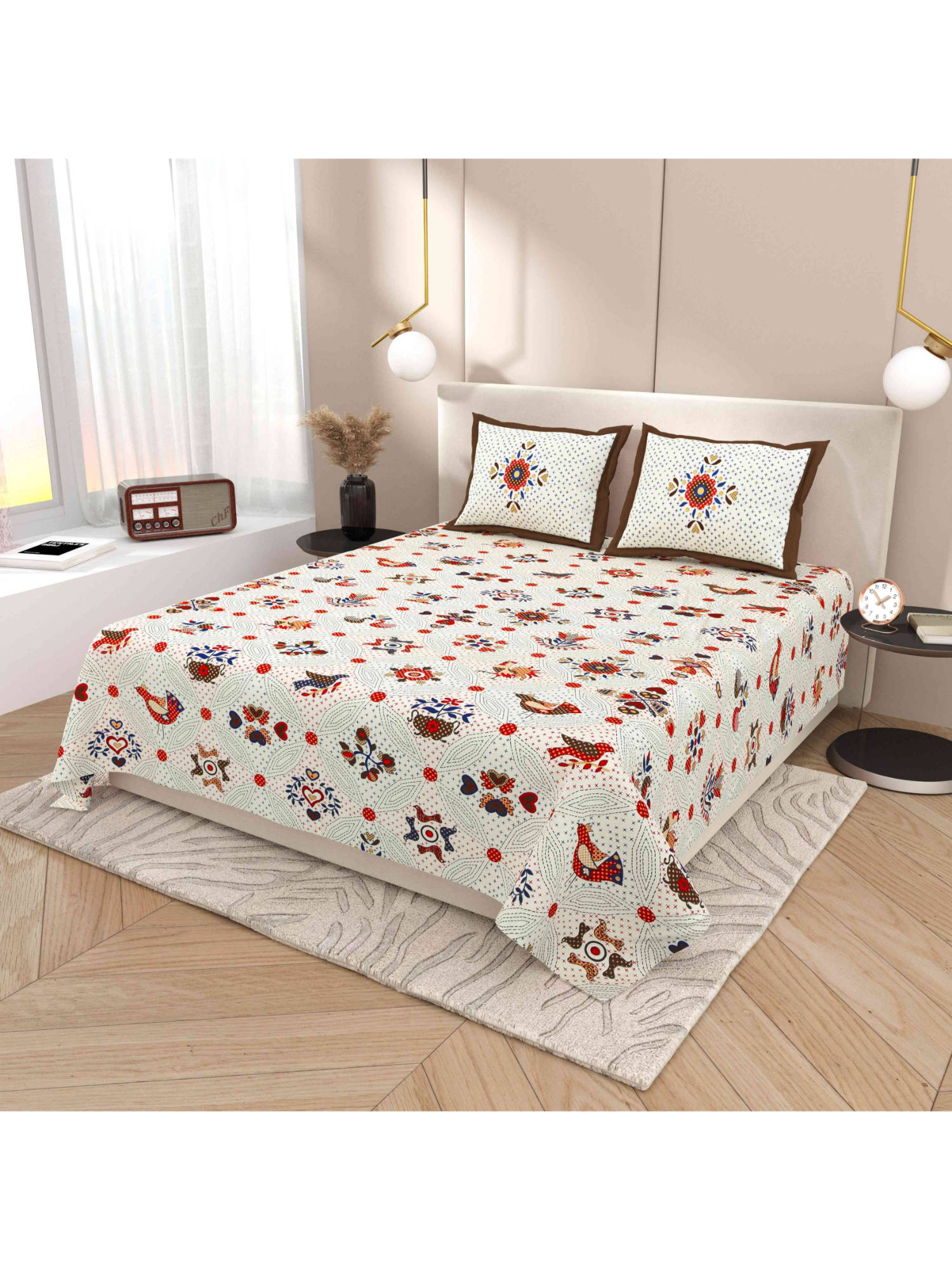 Indra's White 120Tc Viscose Cotton Bedsheet with 2 Pillow Covers (King)