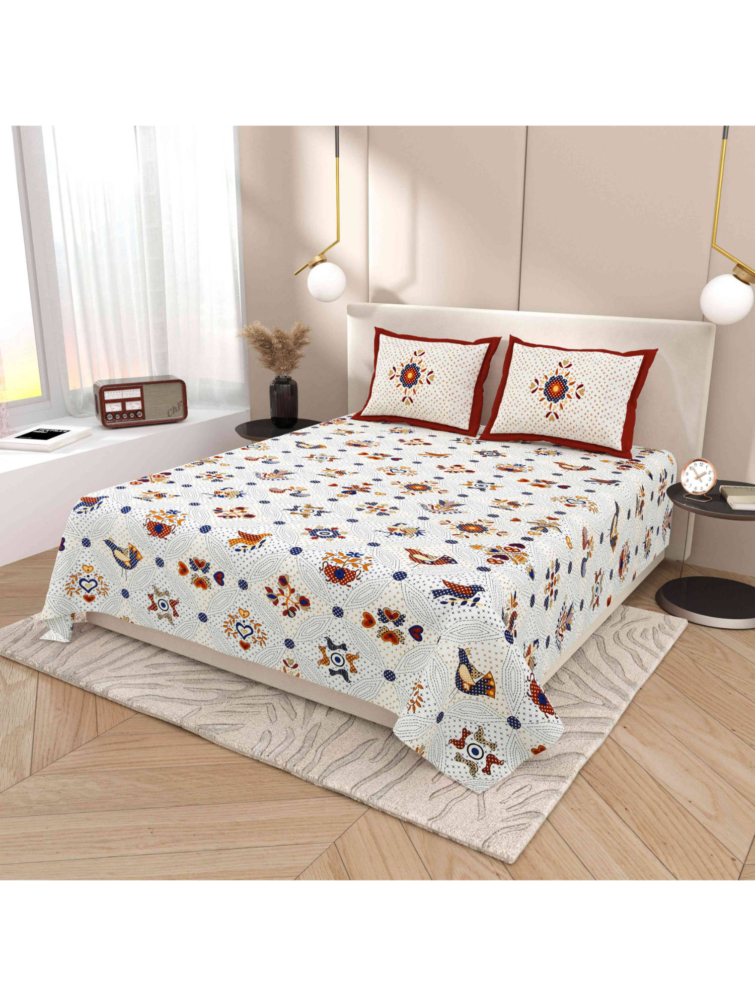 Indra's White 120Tc Viscose Cotton Bedsheet with 2 Pillow Covers (King)