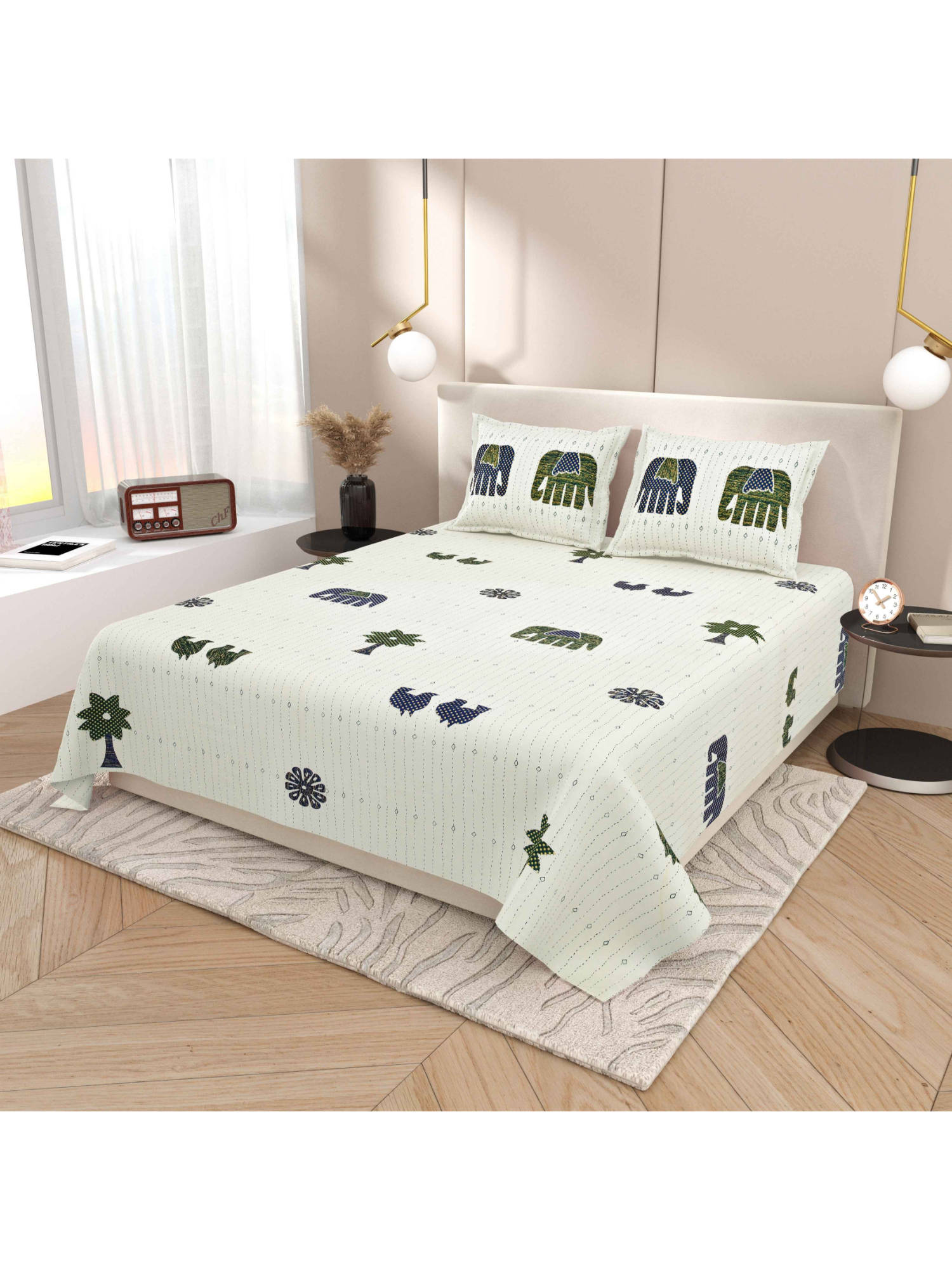 Indra's Green 120Tc Viscose Cotton Bedsheet with 2 Pillow Covers (King)
