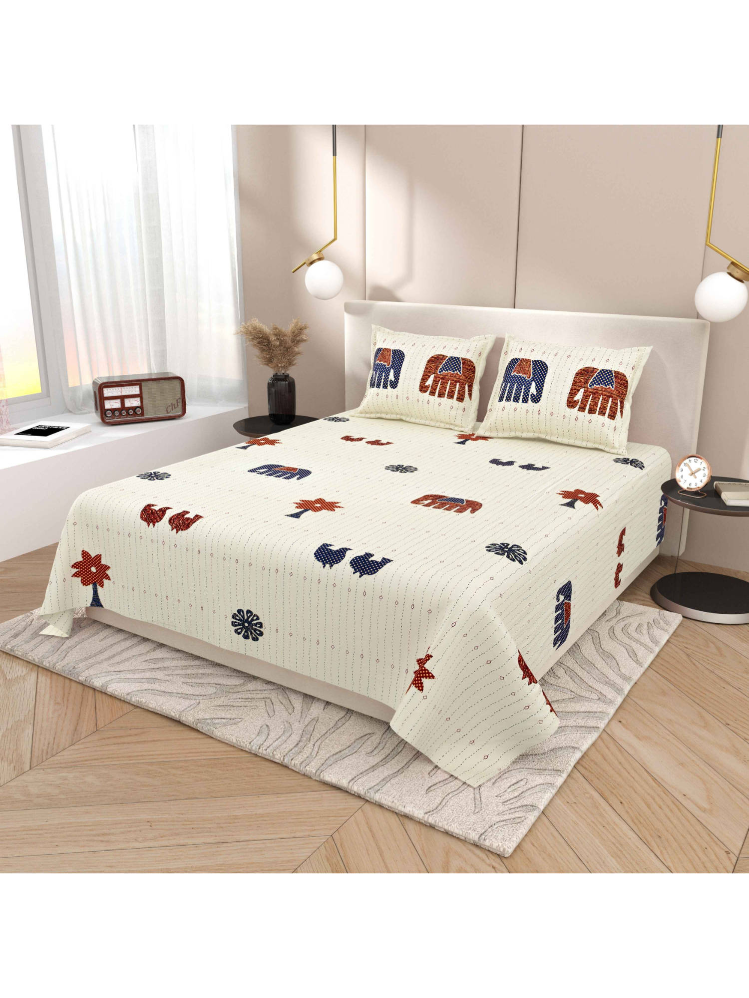 Indra's Red 120Tc Viscose Cotton Bedsheet with 2 Pillow Covers (King)