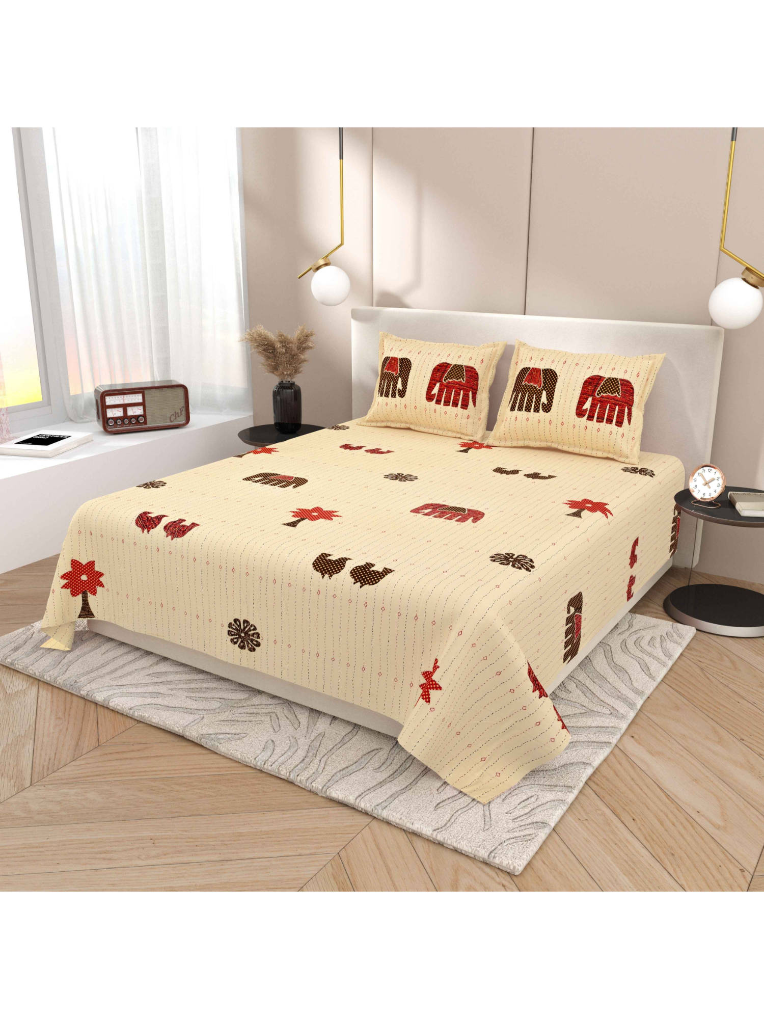 Indra's Beige 120Tc Viscose Cotton Bedsheet with 2 Pillow Covers (King)