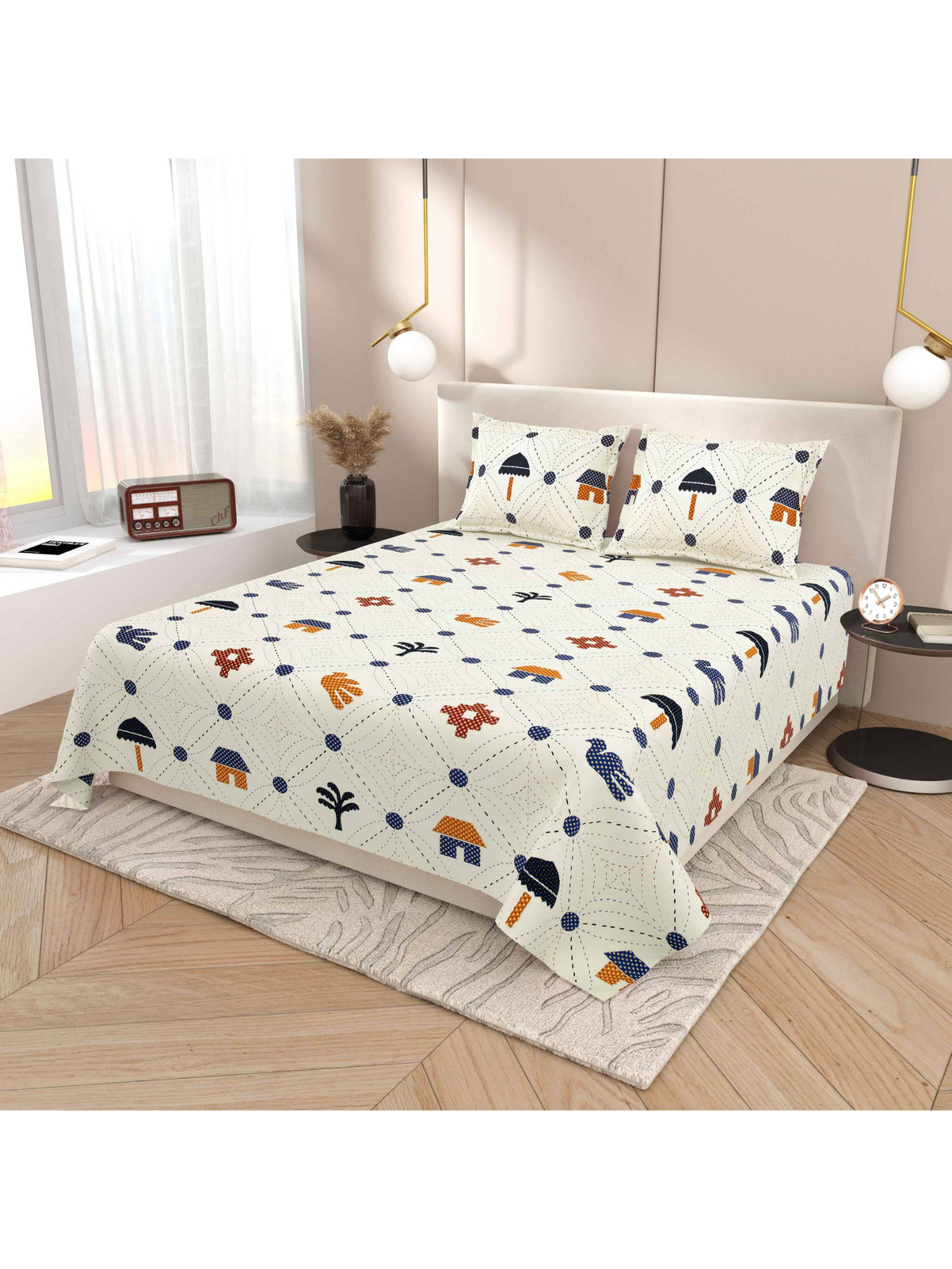 Indra's White 120Tc Viscose Cotton Bedsheet with 2 Pillow Covers (King)