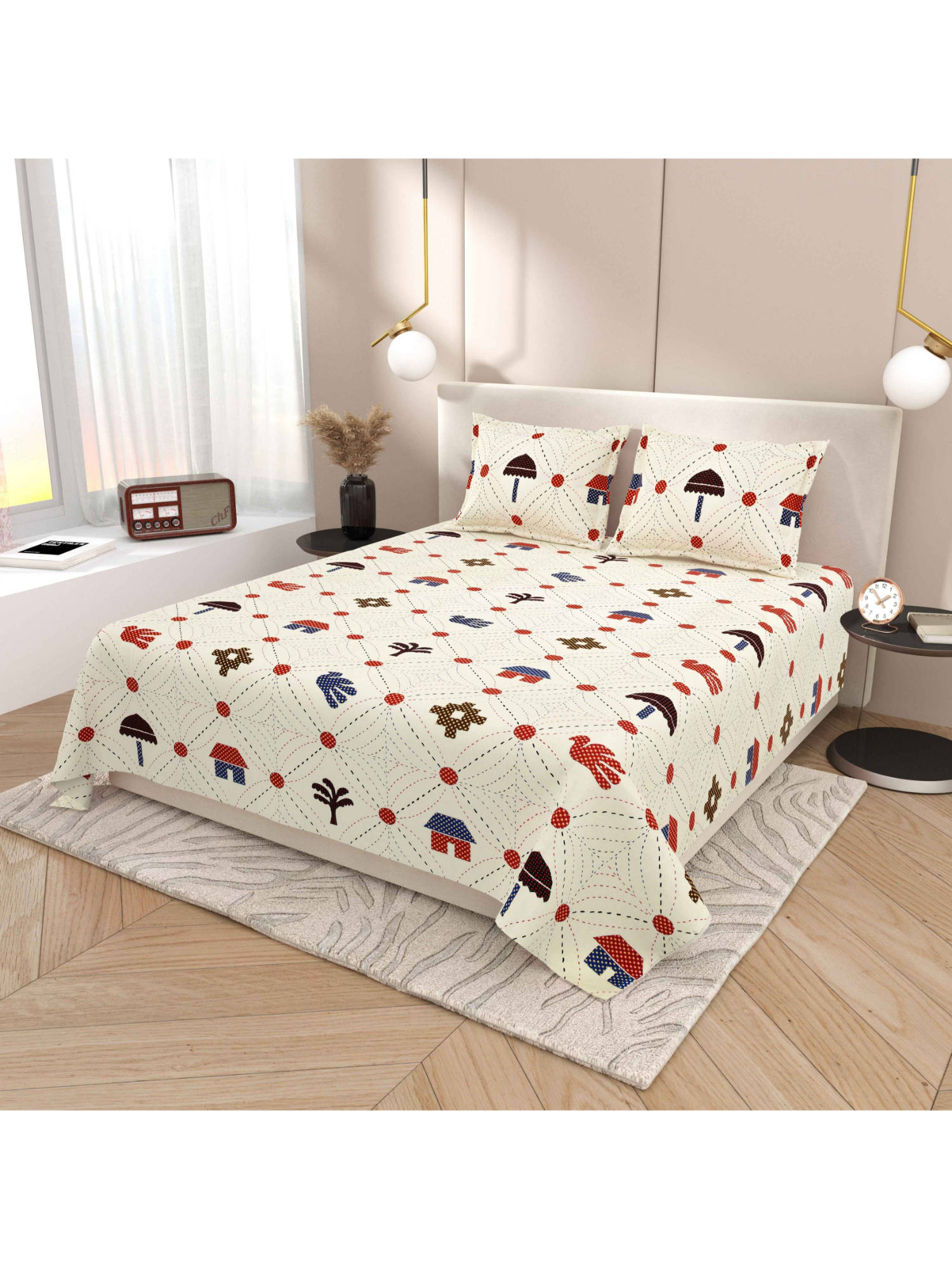 Indra's White 120Tc Viscose Cotton Bedsheet with 2 Pillow Covers (King)