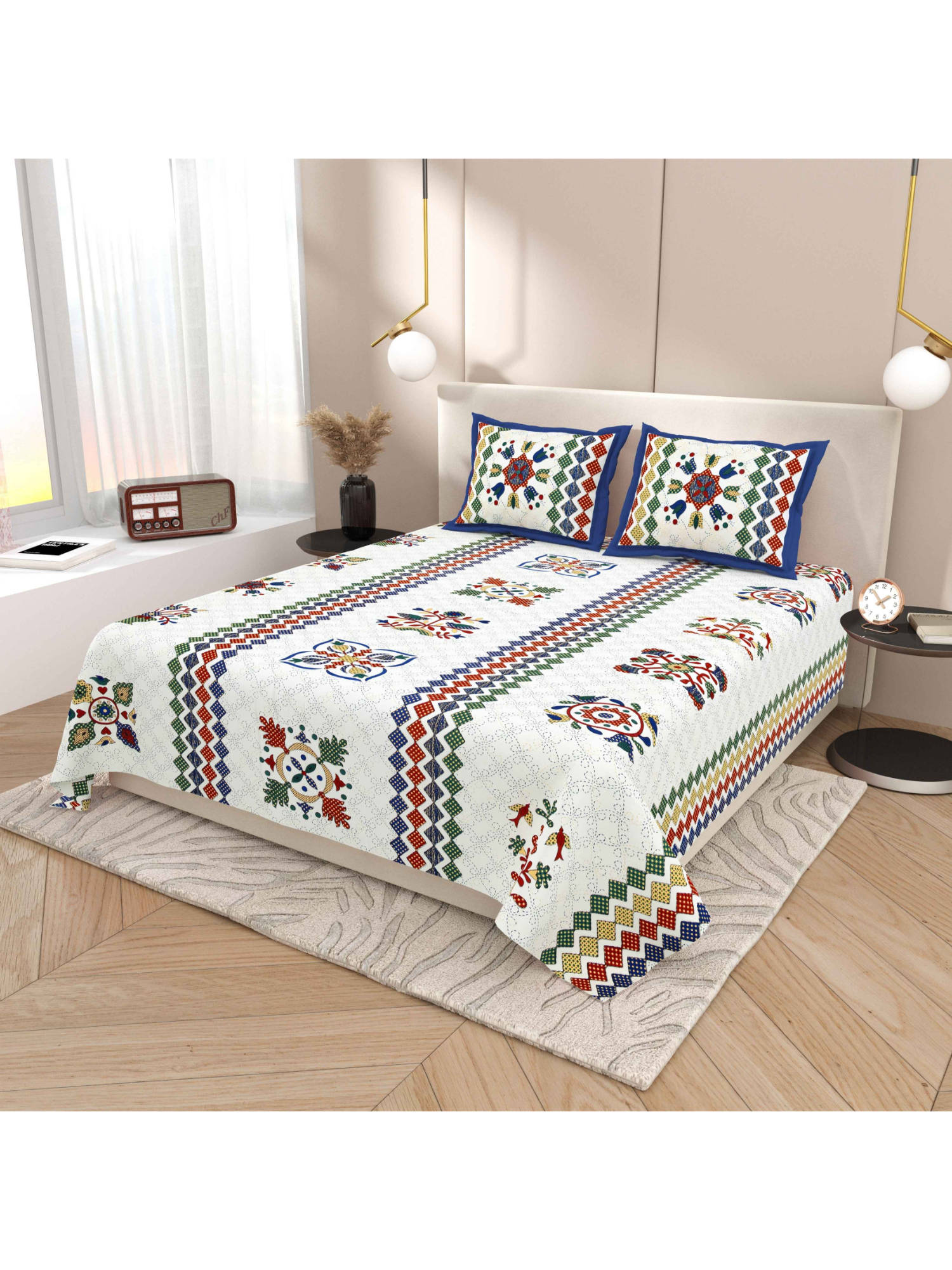 Indra's White 120Tc Viscose Cotton Bedsheet with 2 Pillow Covers (King)