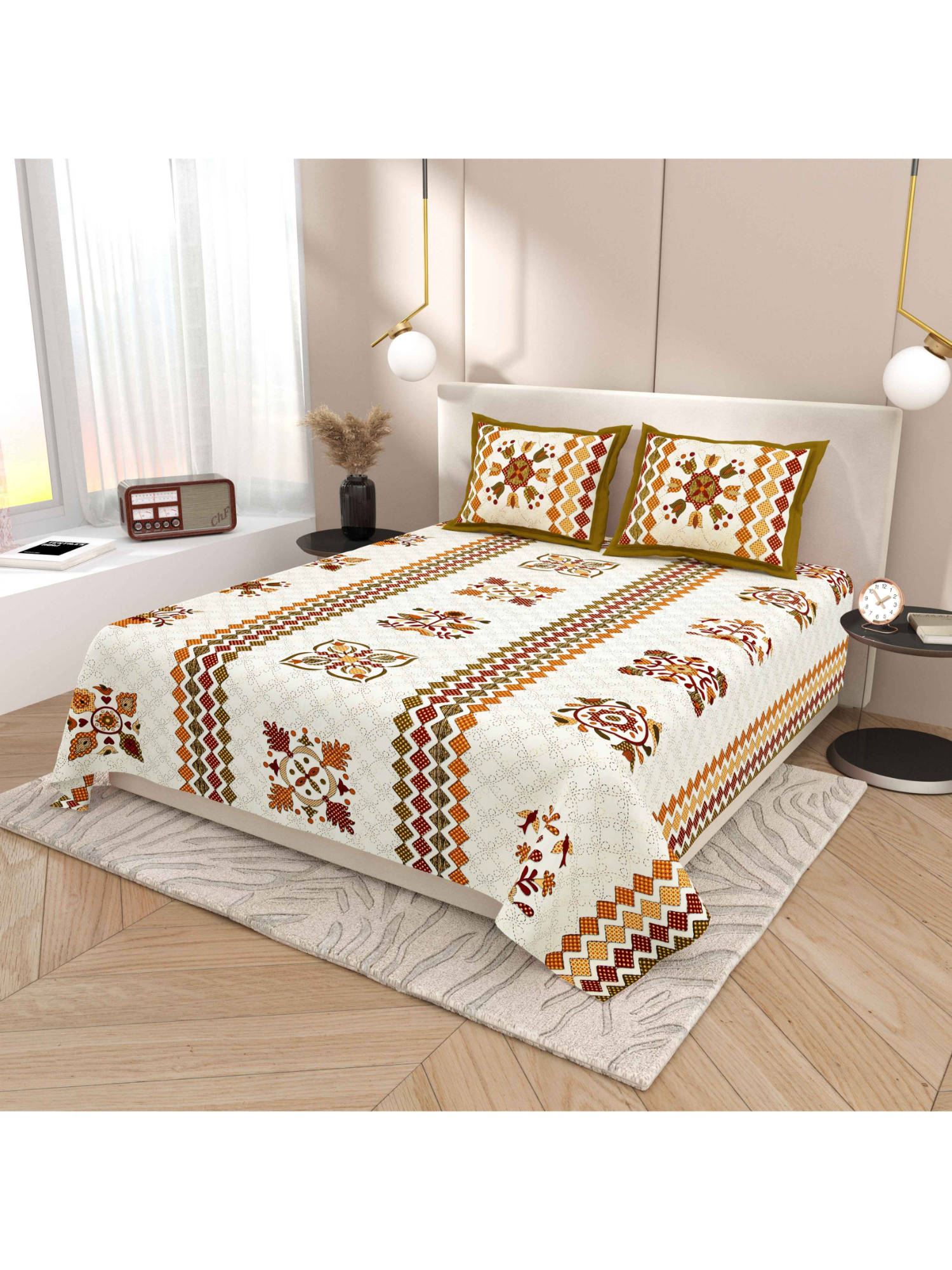 Indra's White 120Tc Viscose Cotton Bedsheet with 2 Pillow Covers (King)