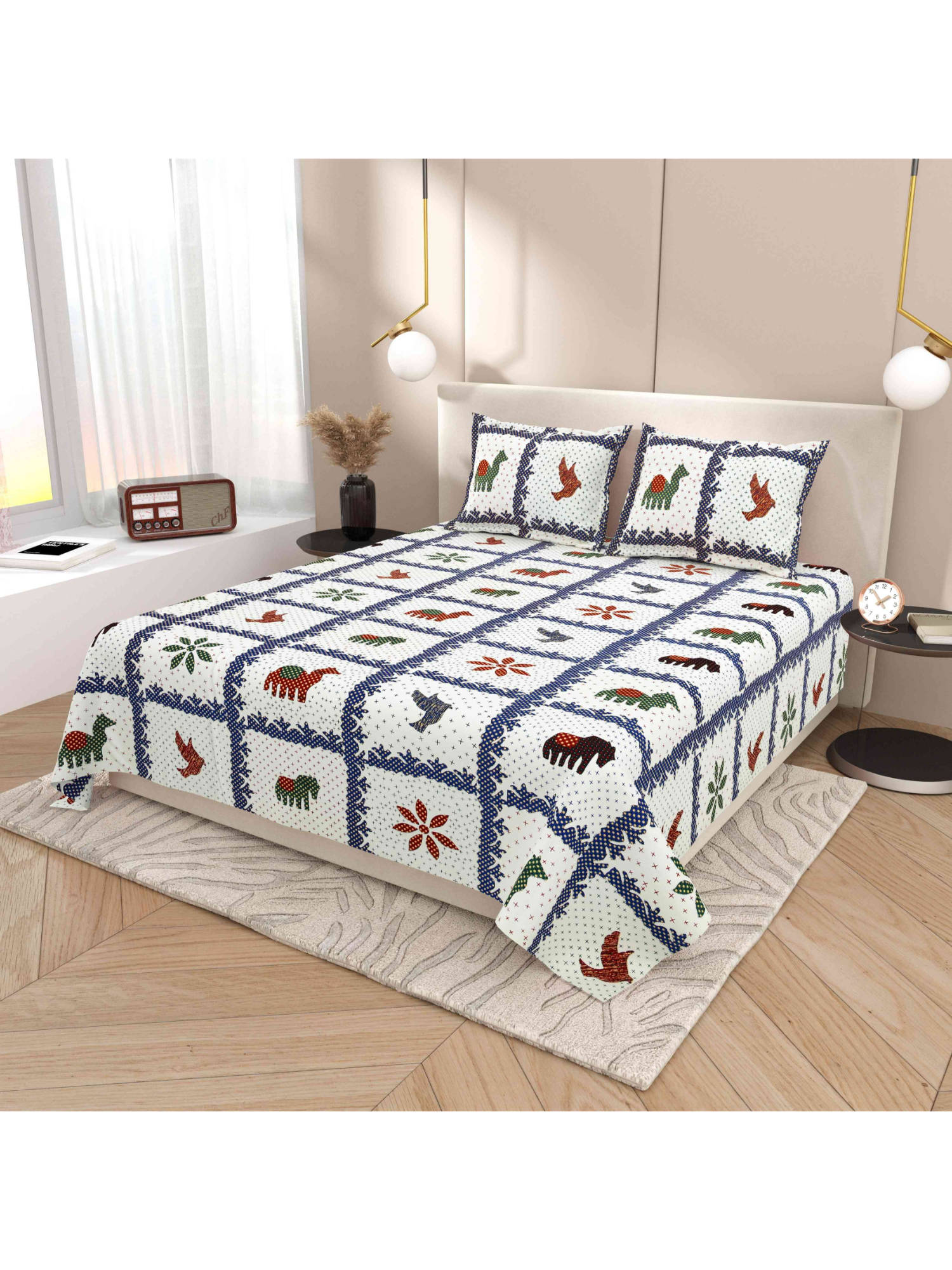 Indra's White 120Tc Viscose Cotton Bedsheet with 2 Pillow Covers (King)