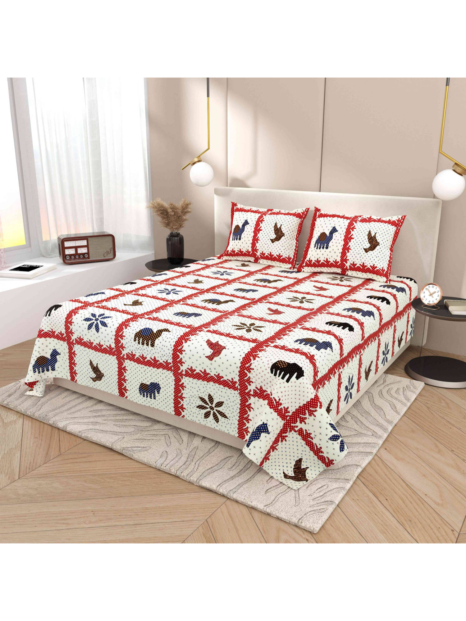 Indra's White 120Tc Viscose Cotton Bedsheet with 2 Pillow Covers (King)