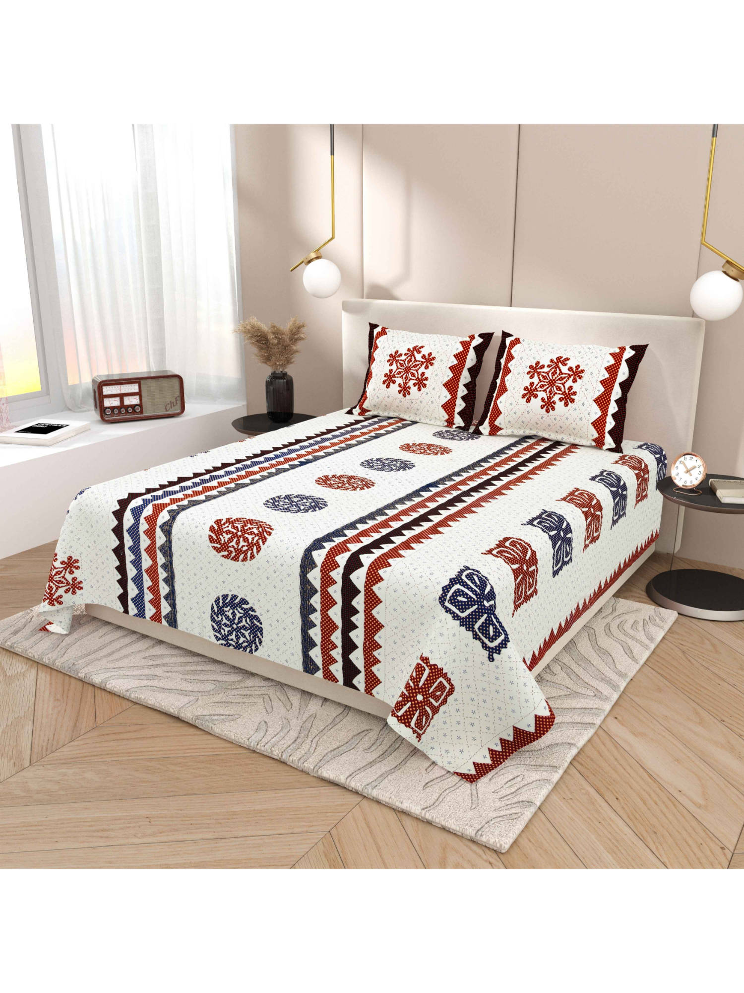 Indra's White 120Tc Viscose Cotton Bedsheet with 2 Pillow Covers (King)