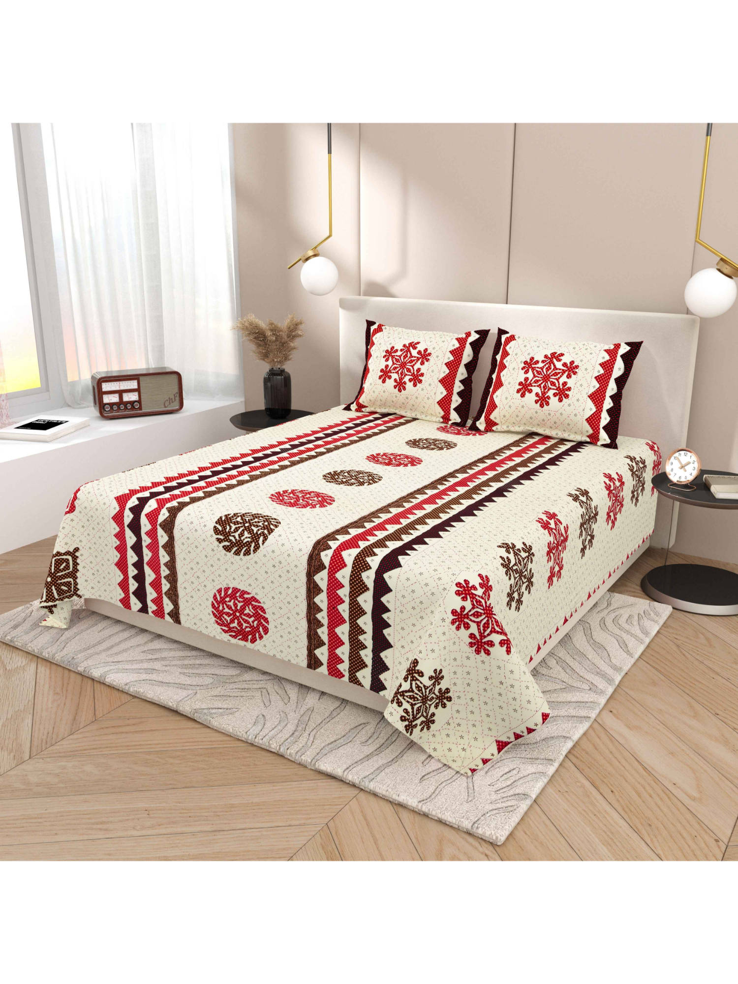 Indra's White 120Tc Viscose Cotton Bedsheet with 2 Pillow Covers (King)