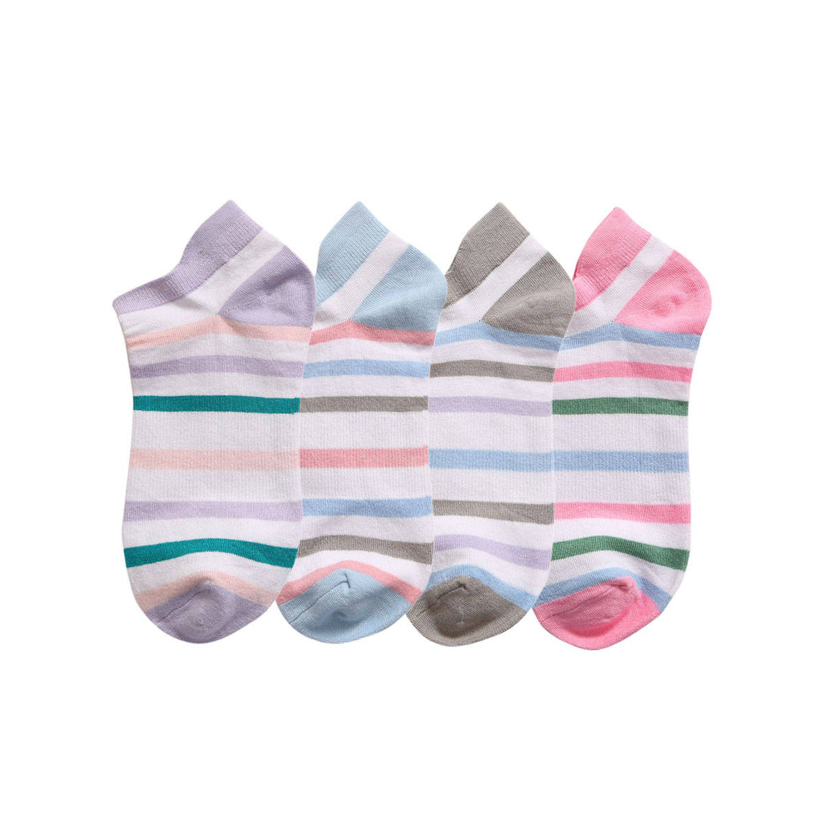 NEXT2SKIN Womens Sneaker Length Stripes Pattern Colorful Cotton Socks (Pack of 4)